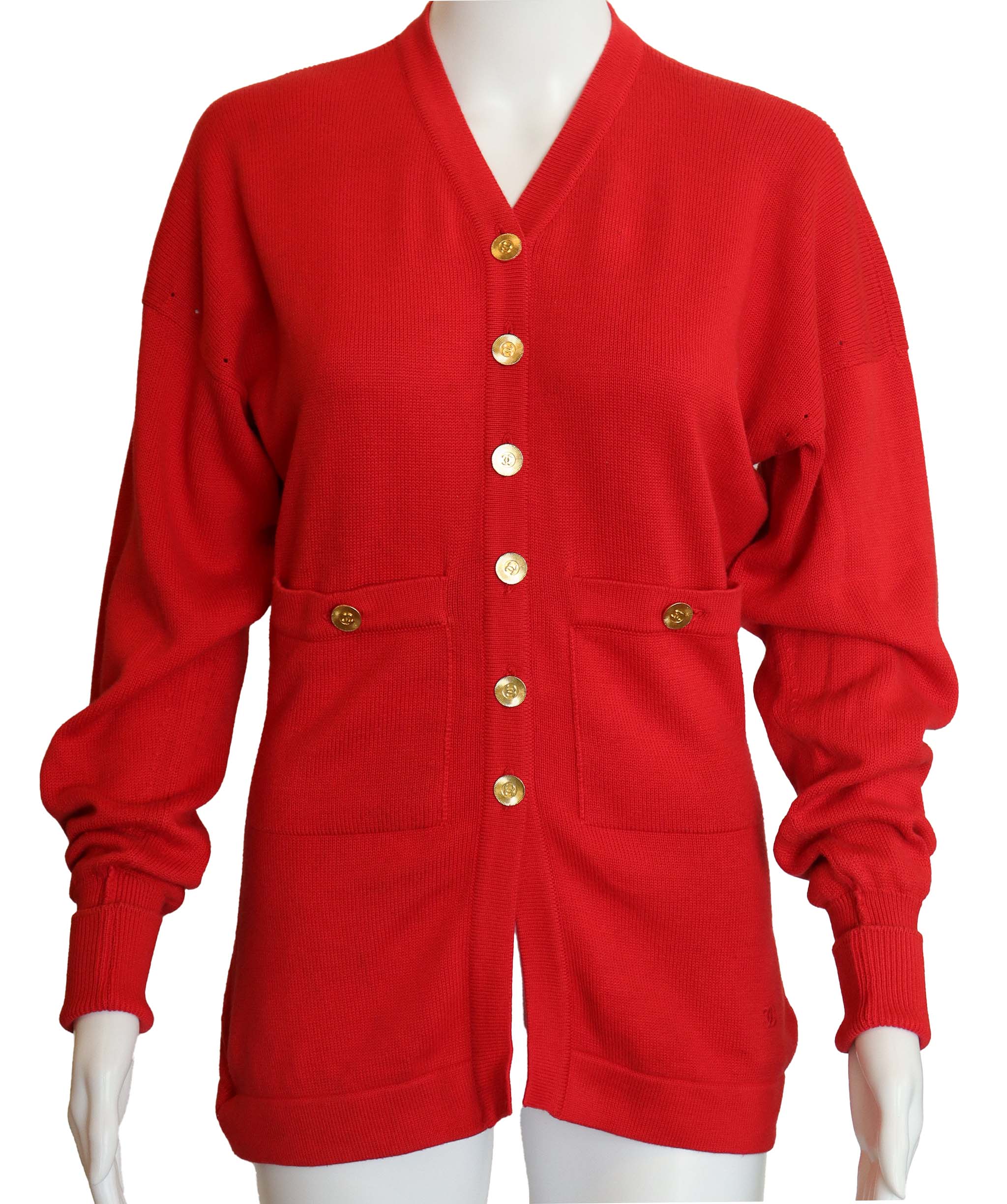 Chanel Chanel Logo Knit Cardigan Red DXBS4306
