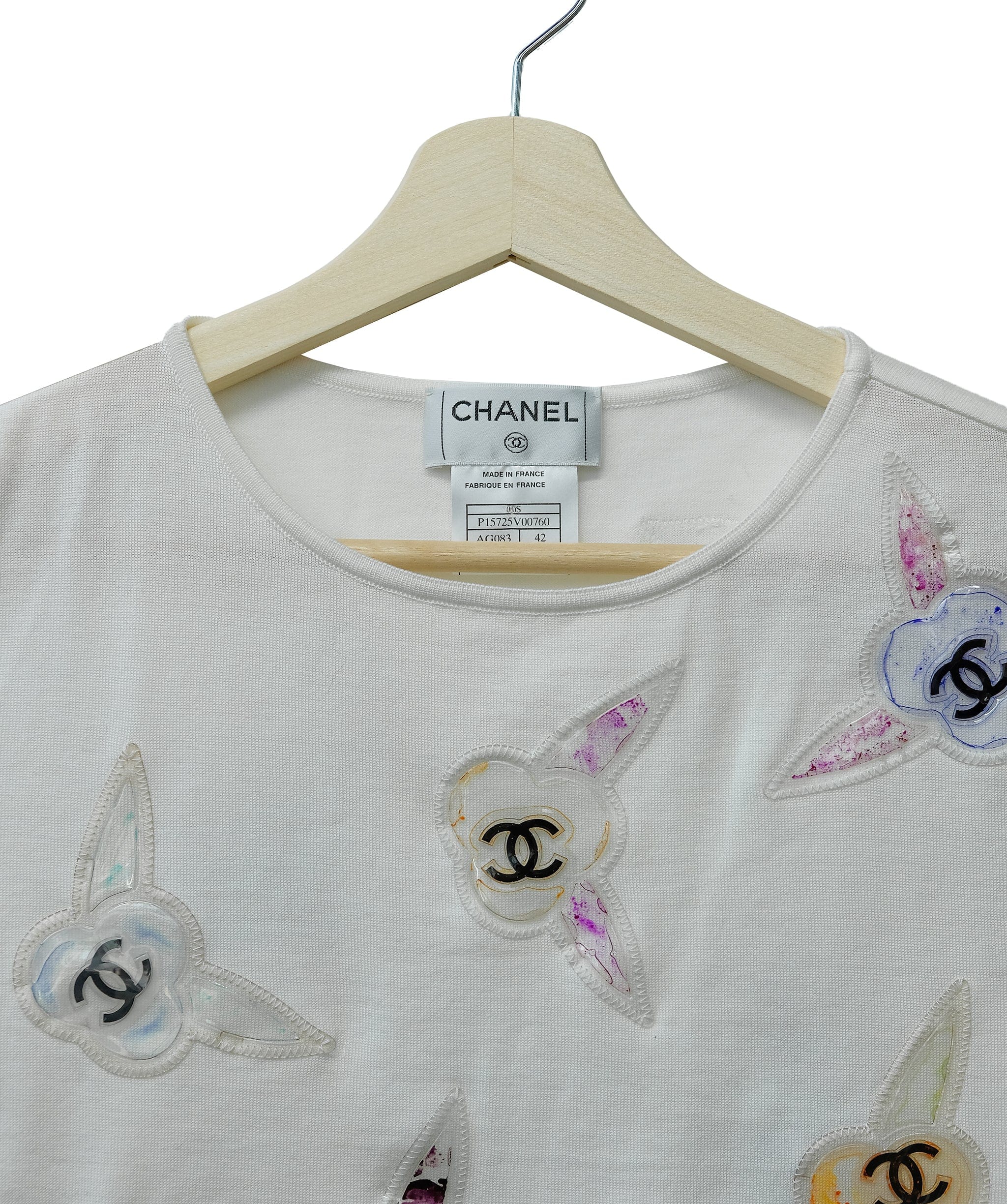 Chanel Chanel Multicolor Camelia Patch Top White ASL10413