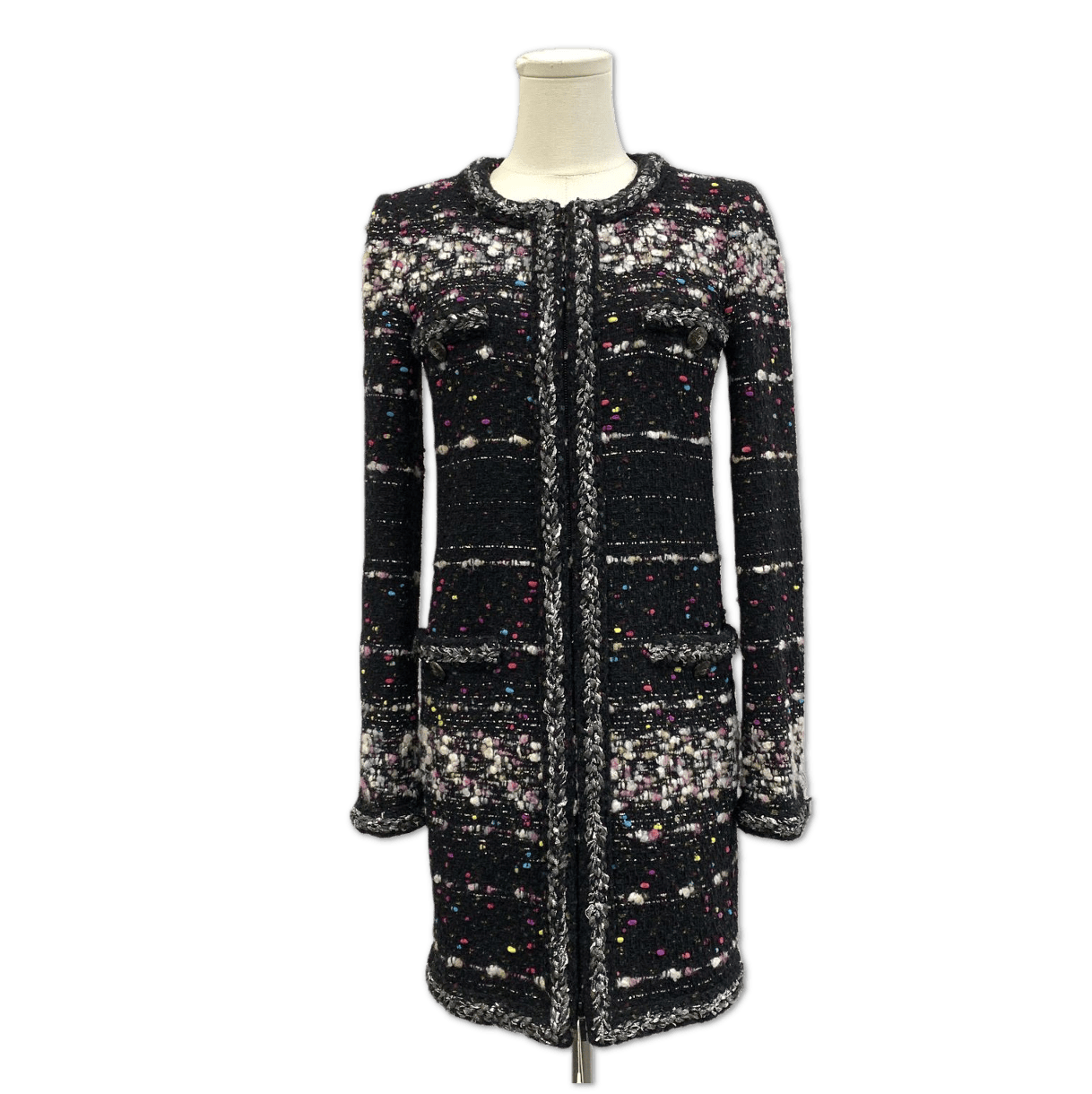 Chanel Chanel Multicolor Flecked Metallic-Trim Tweed Long Coat size 36 FQ0517605994