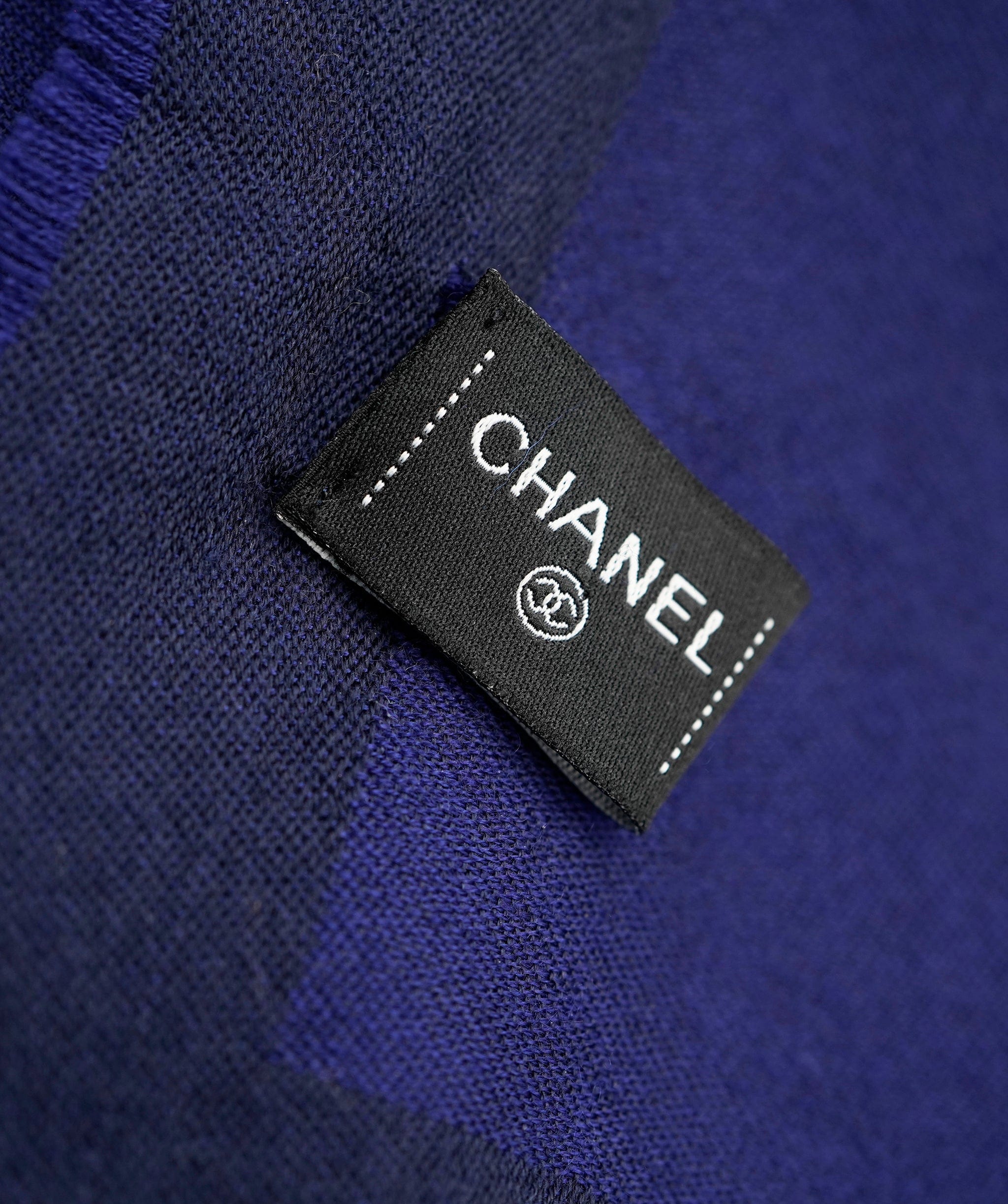 Chanel Chanel Navy Blue Logo Cashmere Scarf ASL10348