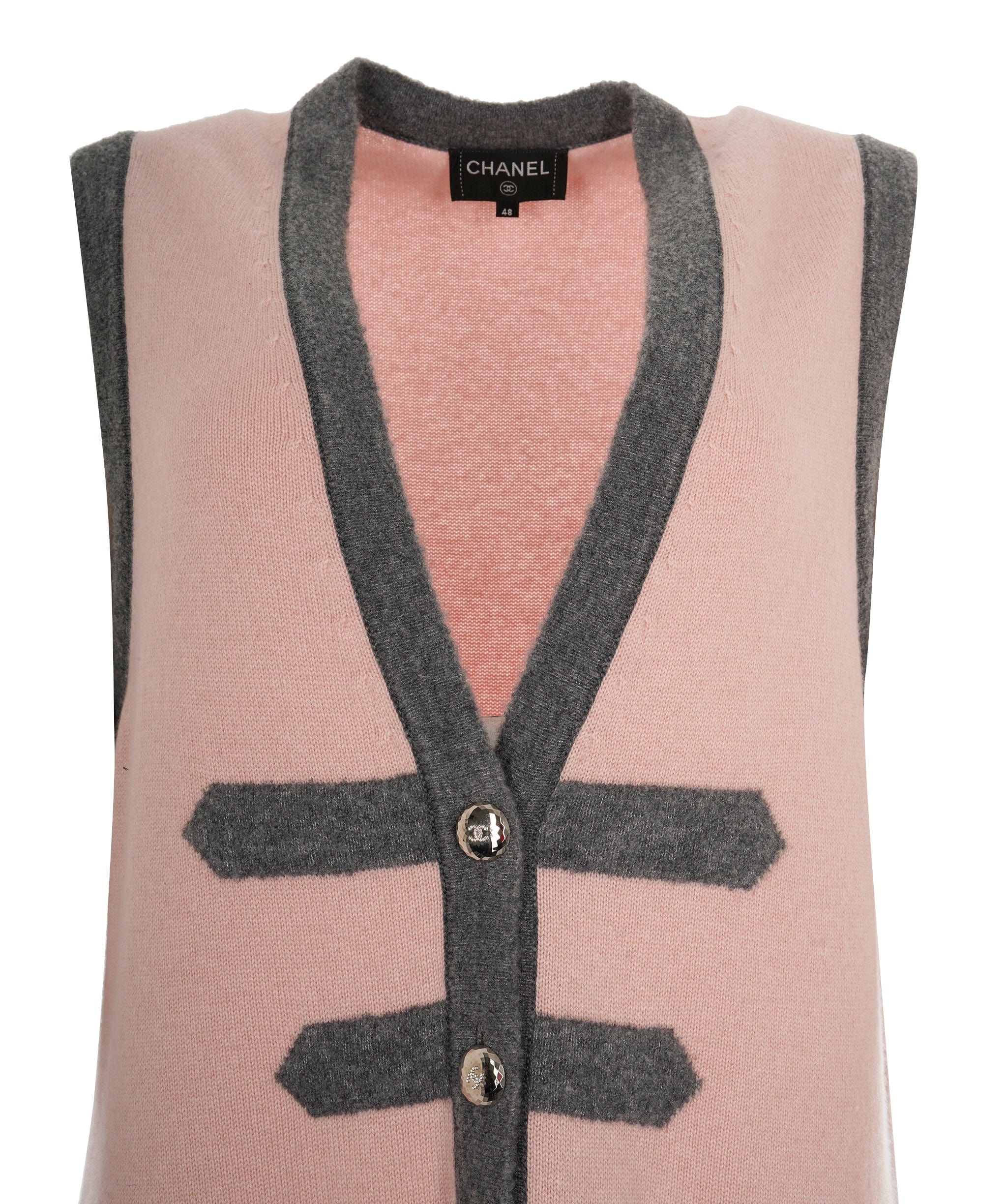 Chanel Chanel Pink and Grey Cashmere long waistcoat, size 48 ALC2340
