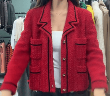 Chanel Chanel Red Black Tweed Jacket 40 102220