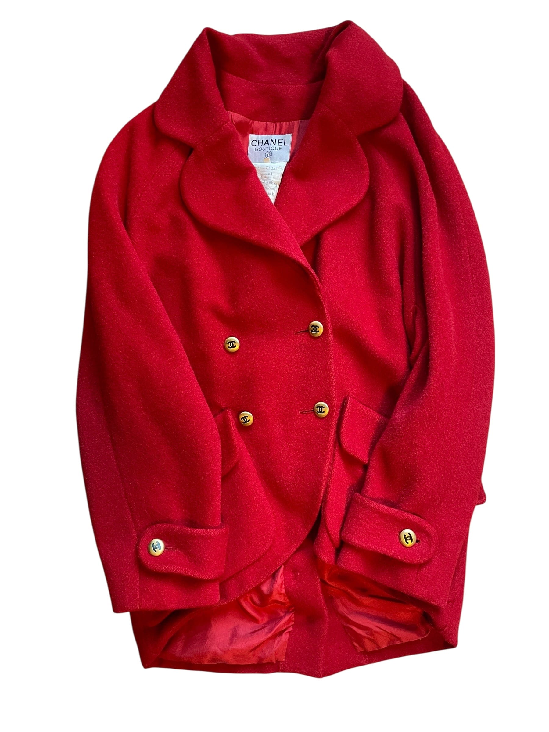 Chanel Chanel Red Coat Vintage with Gold CC Buttons DXBK0310