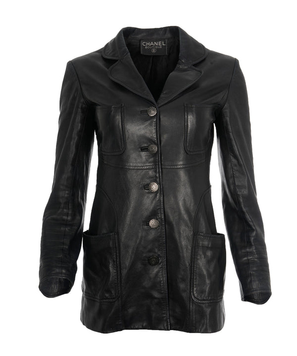 Chanel Chanel Single Breasted Leather Blazer ALL0669