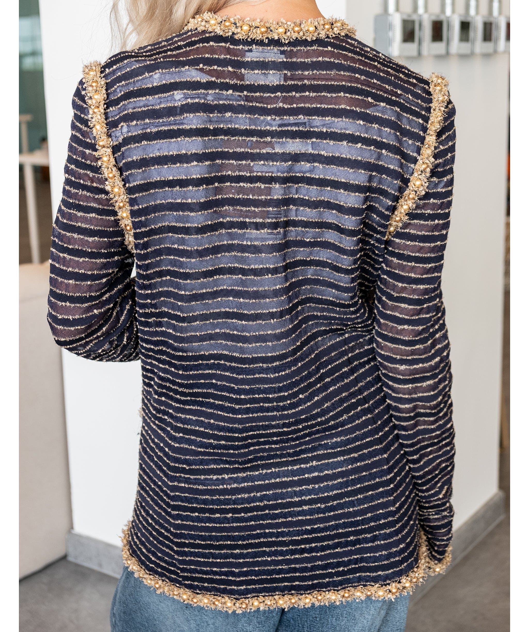 Chanel Chanel Stripe Cardigan with Gold Embellished Detailing - RJC3139