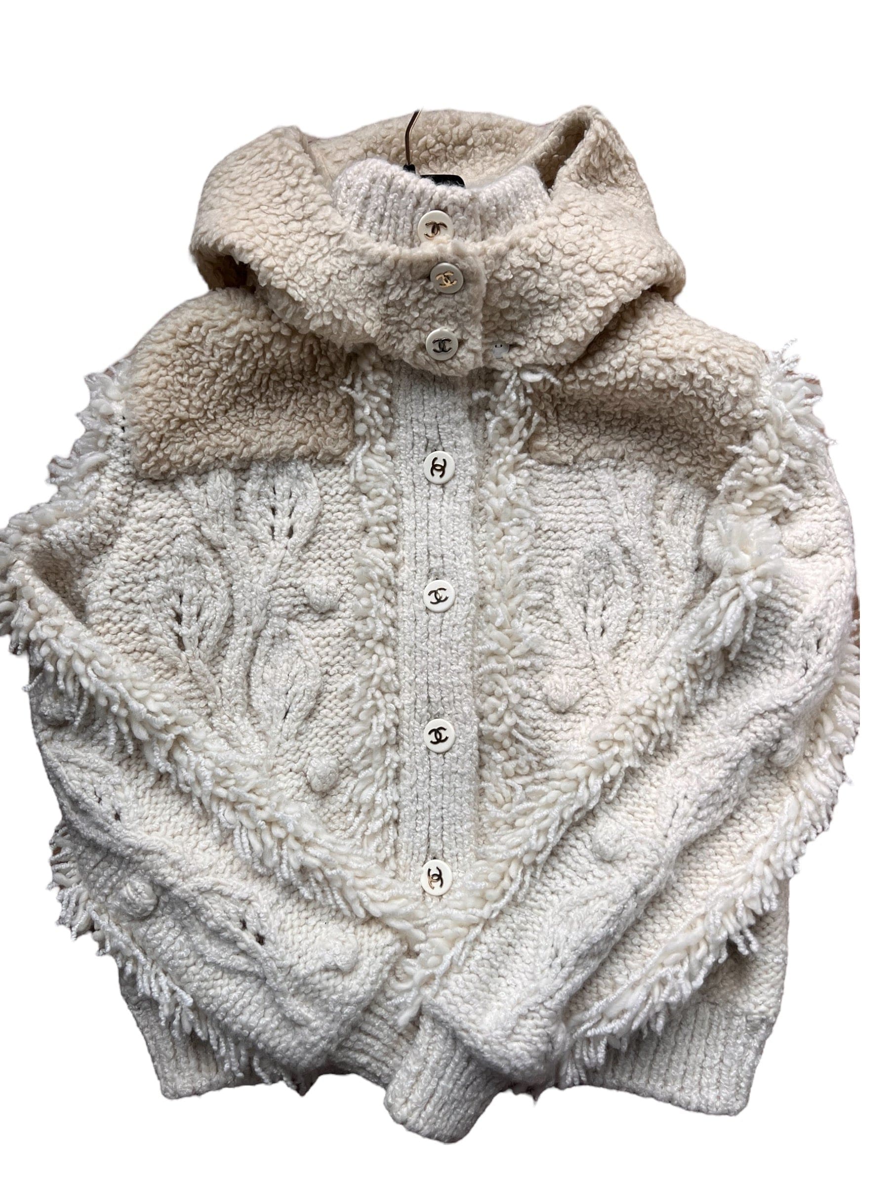 Chanel Chanel Teddy Shearling Cardigan Coco Neige Sz 44 DXBK0111