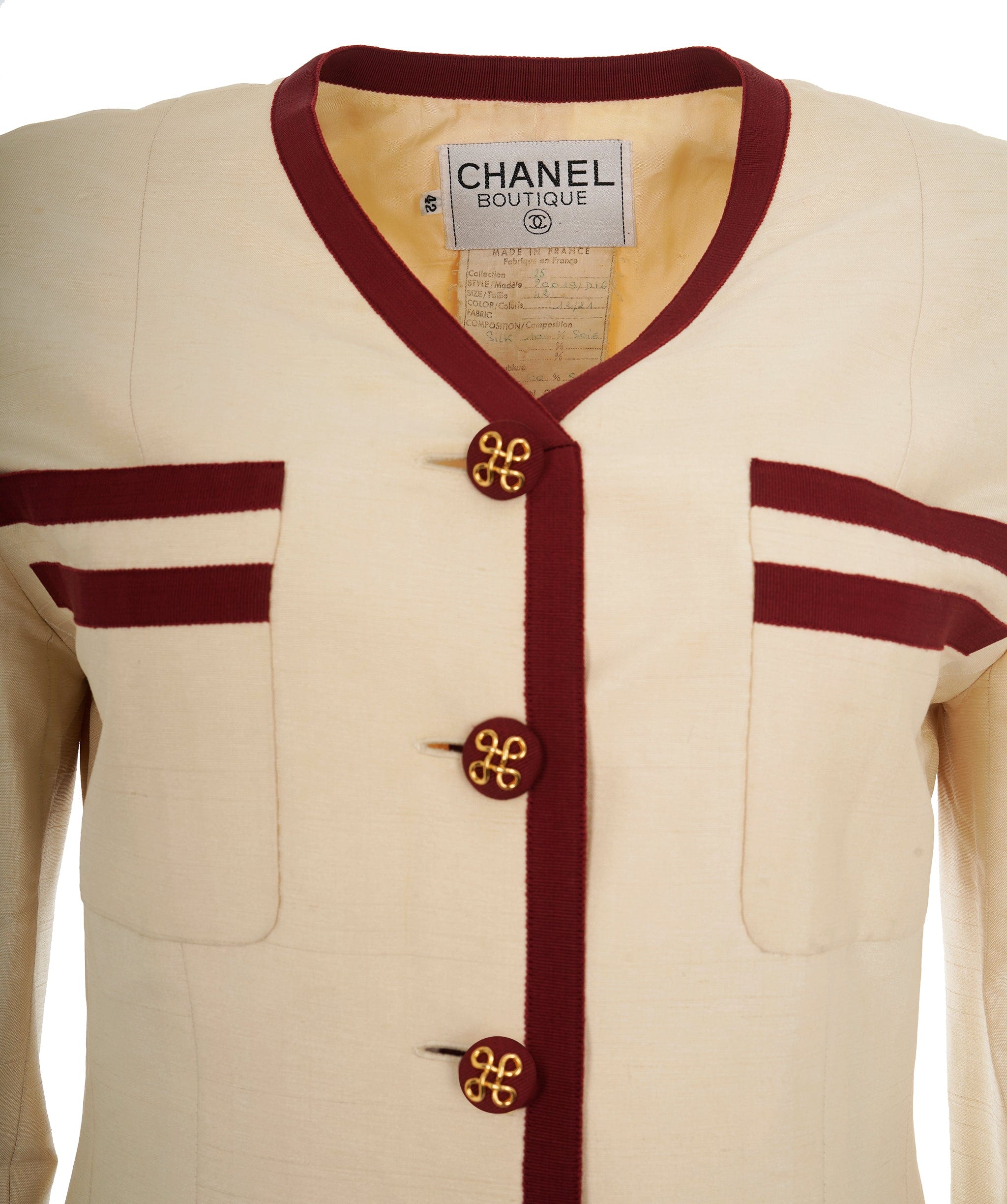 Chanel Chanel Vintage 1980's Burgundy Trim Suiting Jacket AKL0064