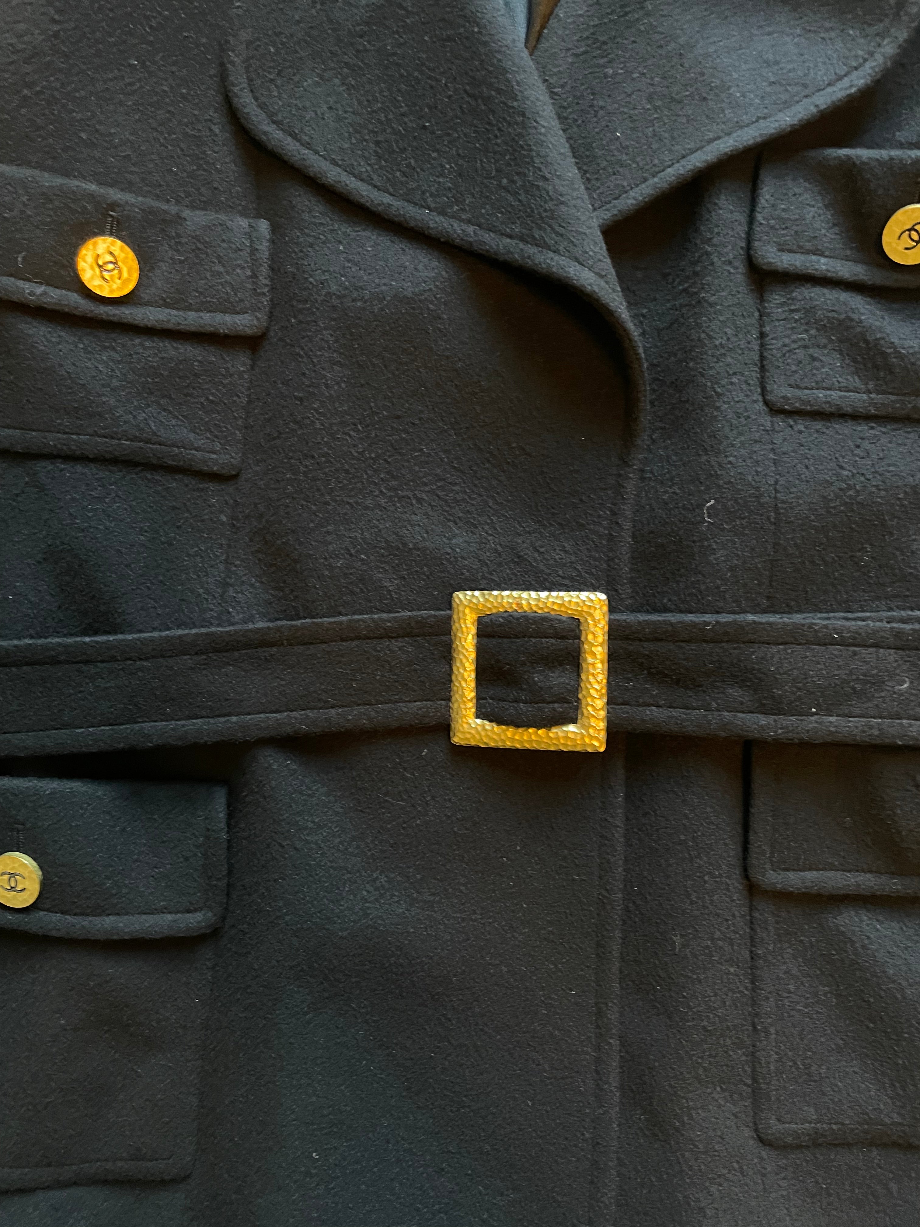 Chanel Chanel Vintage 94A Logo Belted Cashmere Coat Black/Gold DXBK0548