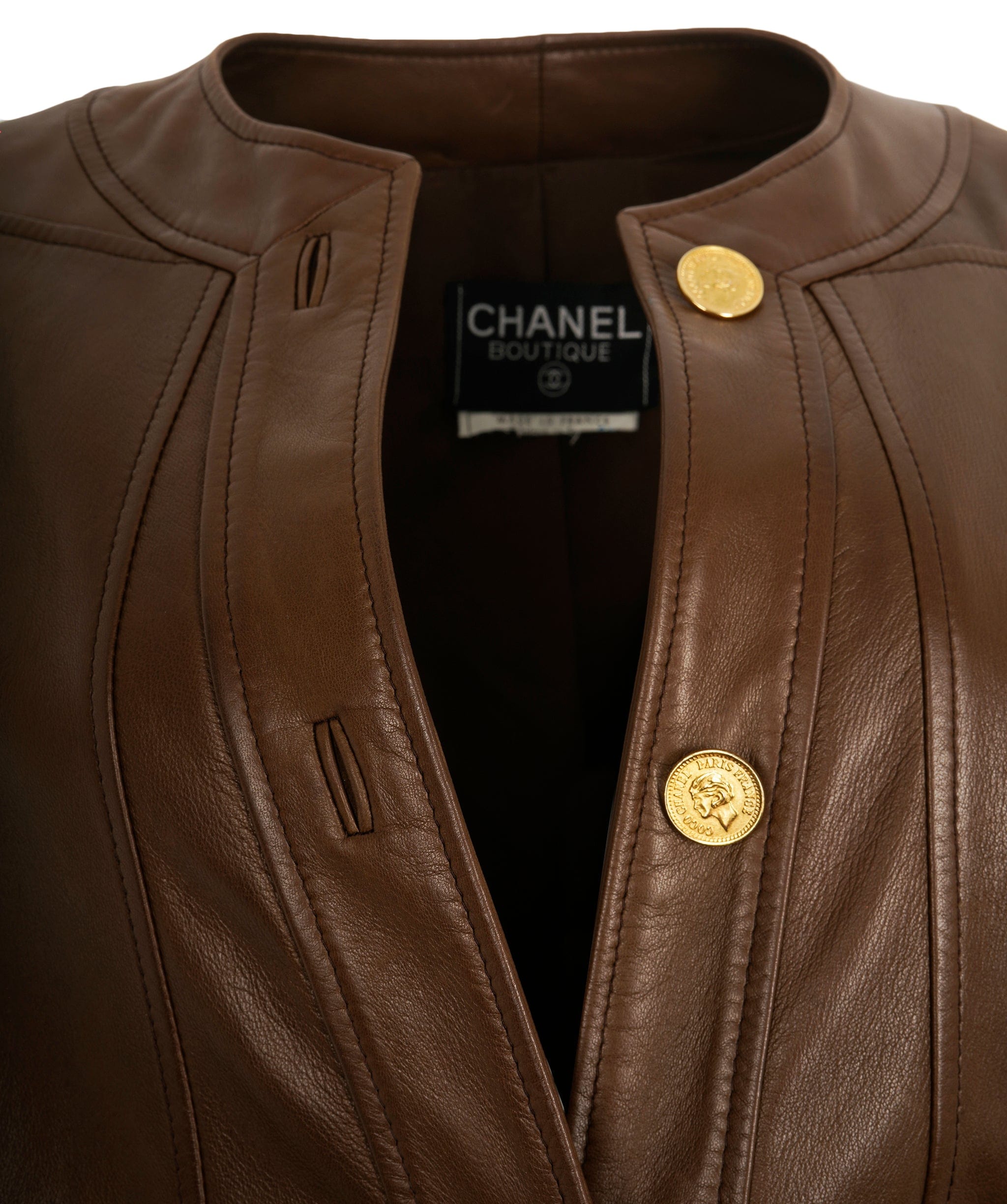 Chanel Chanel Vintage Brown Leather Set Jacket + Skirt  ALC1694