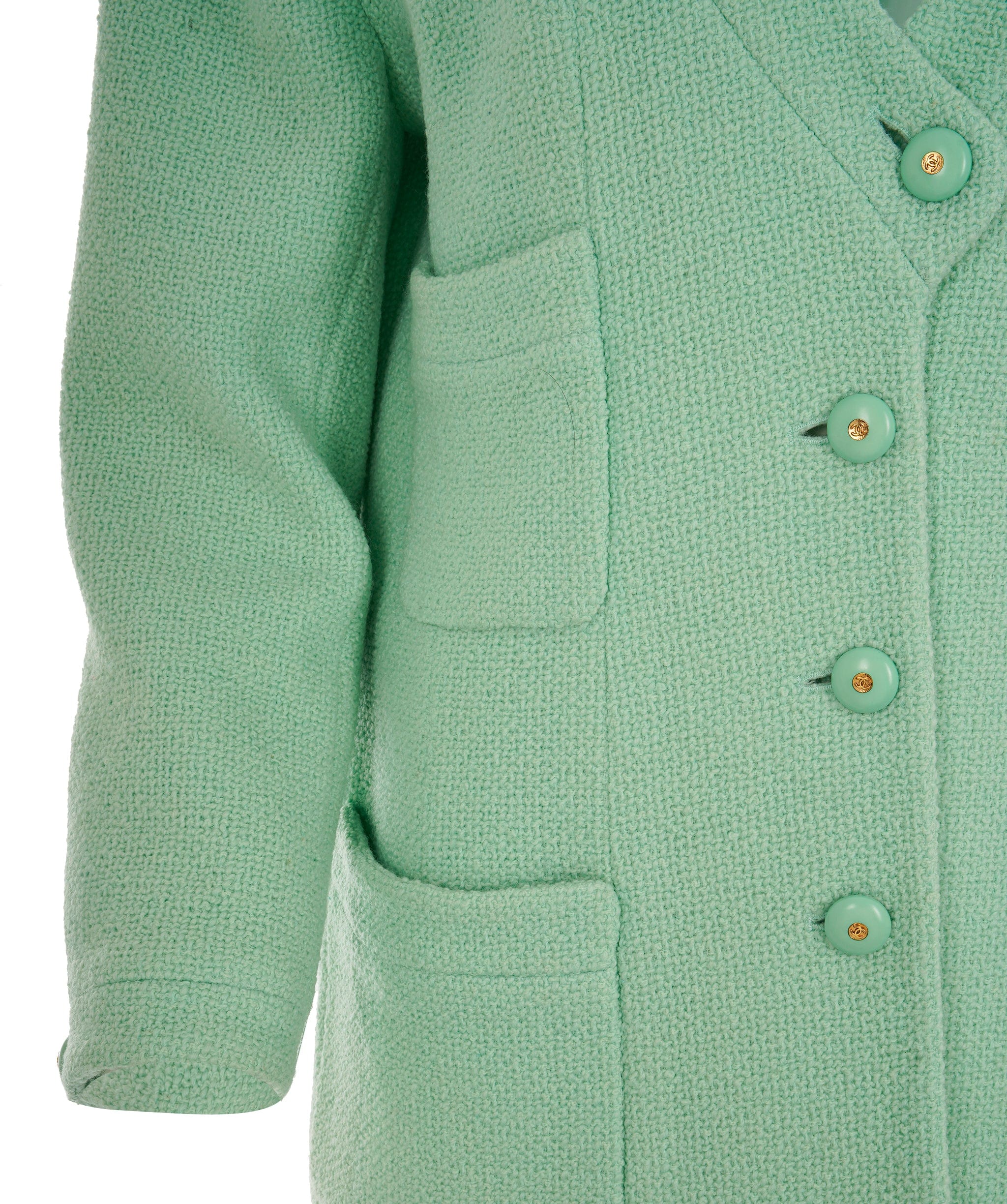 Chanel Chanel Vintage Mint Green V-Neck CC Boucle Jacket ALC1830