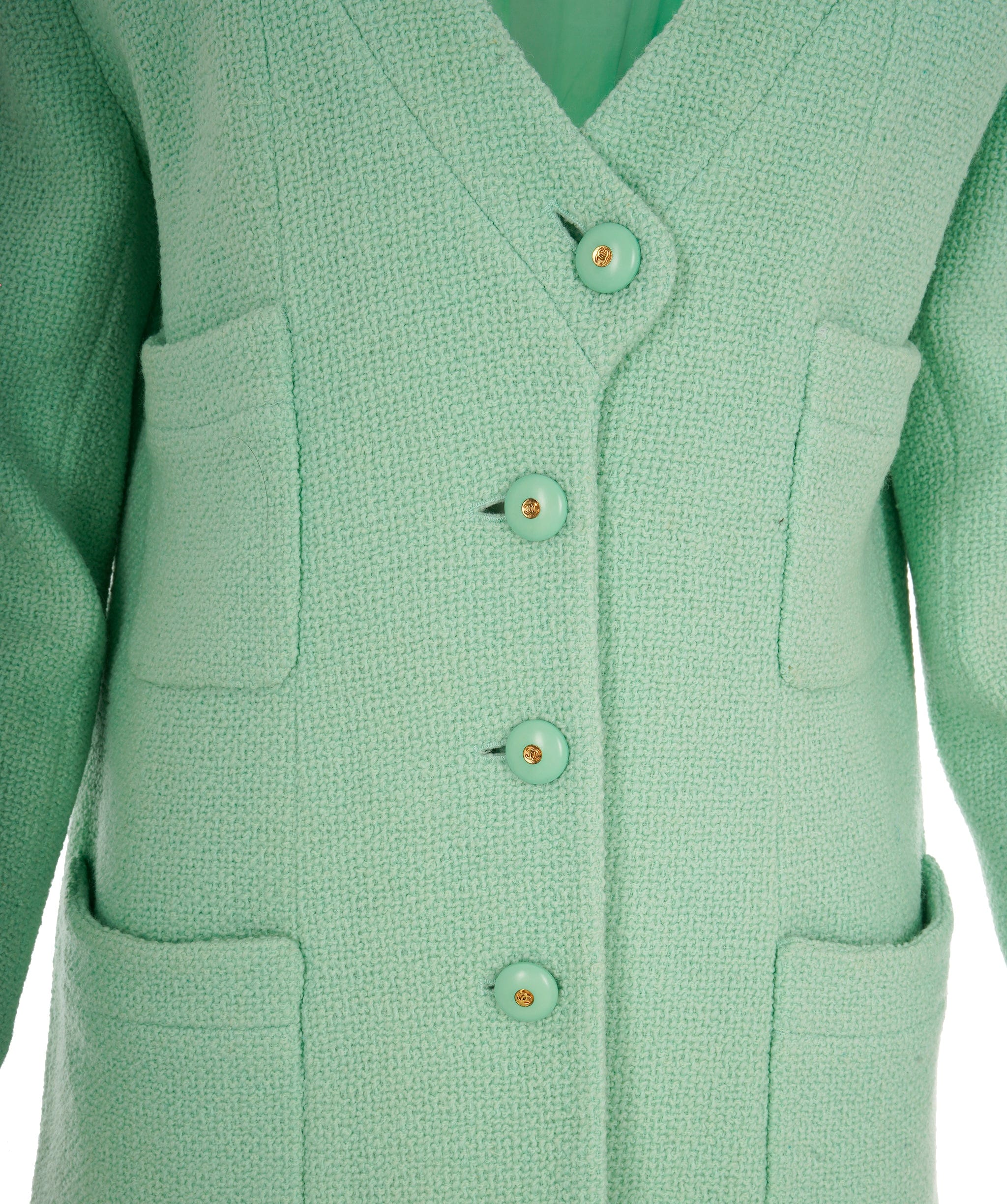 Chanel Chanel Vintage Mint Green V-Neck CC Boucle Jacket ALC1830