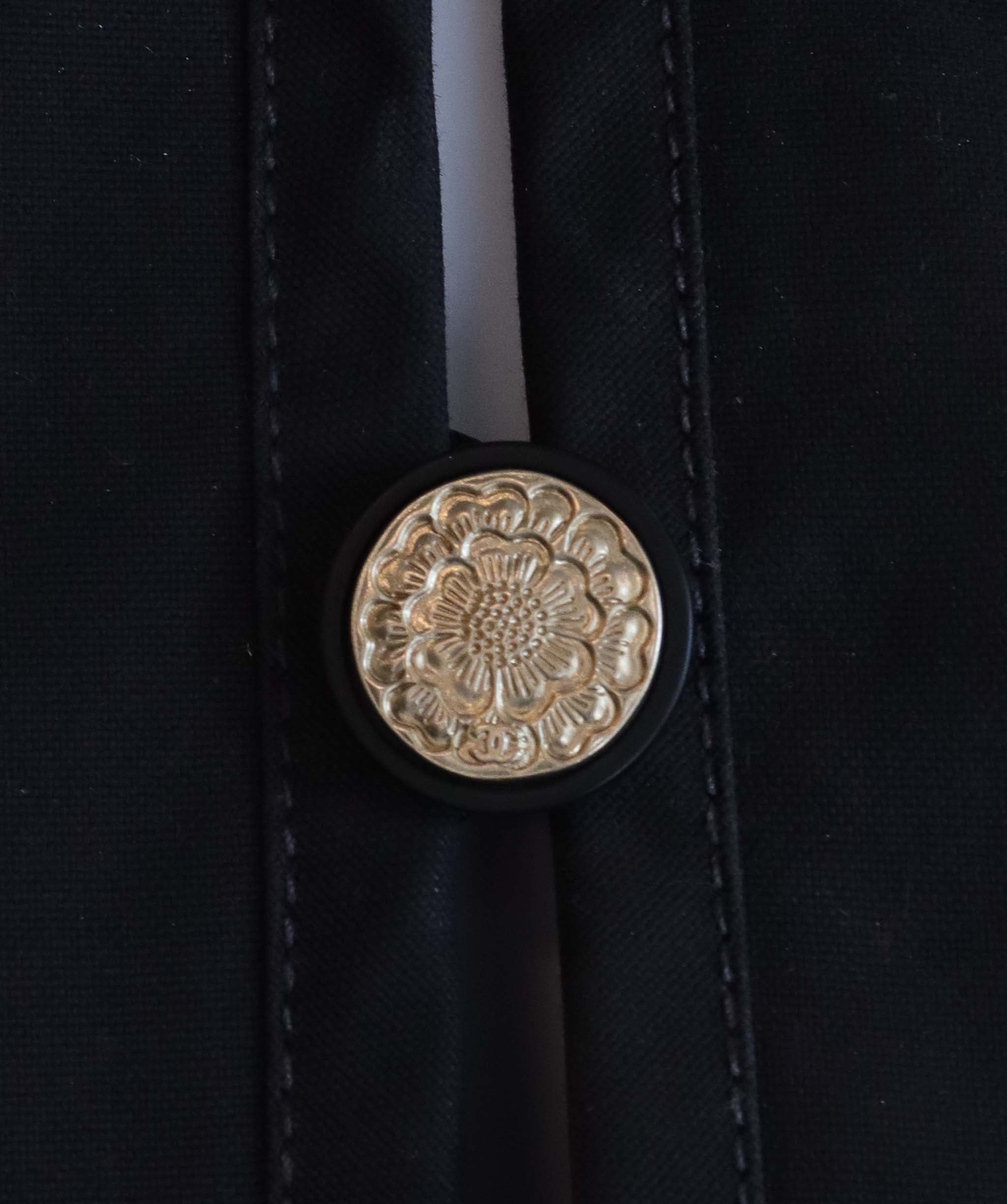 Chanel Chanel Waxed Coating Black Jacket with Camelia Buttons