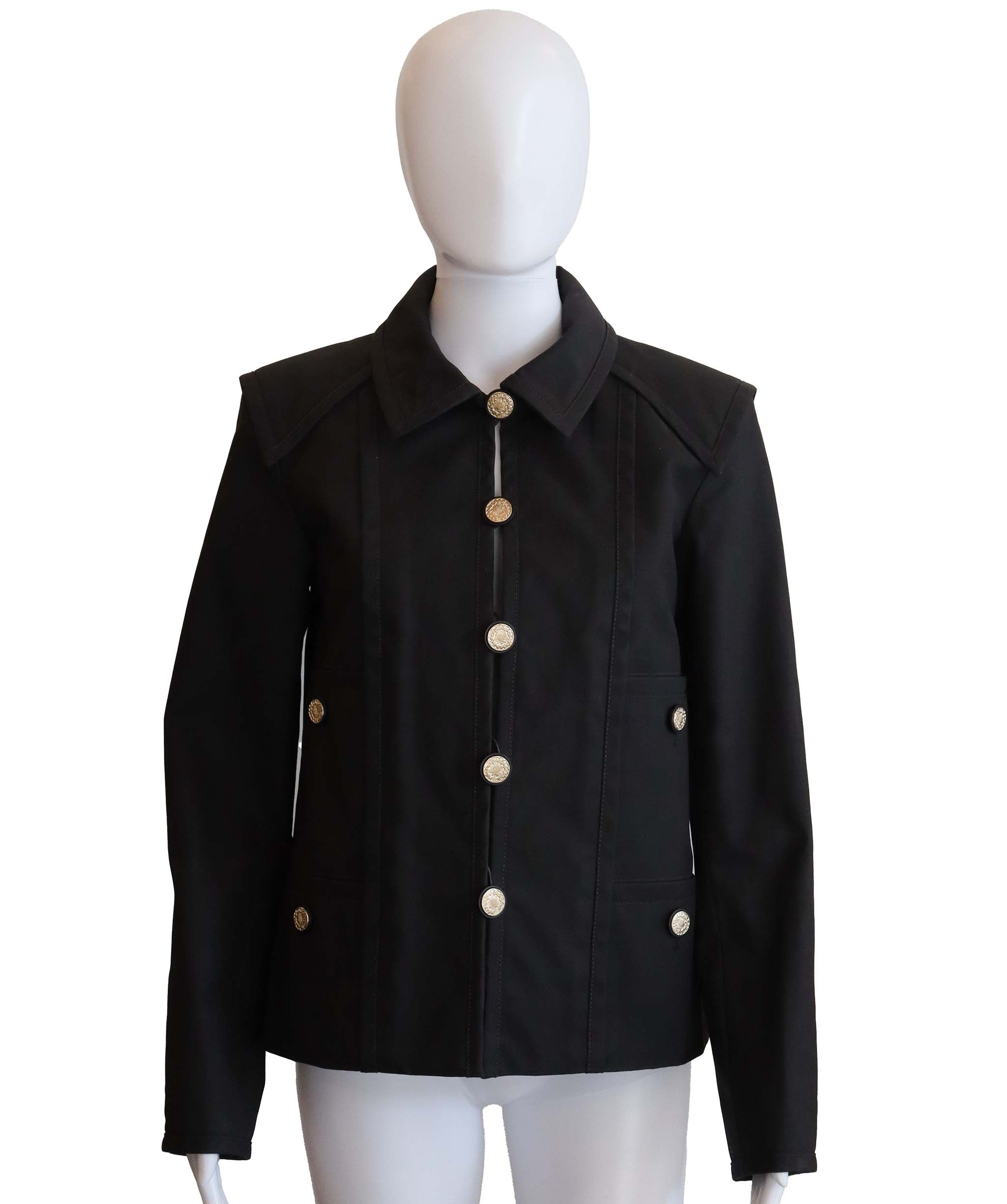 Chanel Chanel Waxed Coating Black Jacket with Camelia Buttons