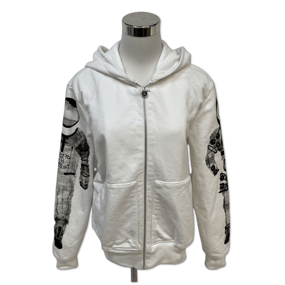 Chanel Chanel White Astronaut Sleeve Graphic Zip-Up Hoodie size 40 HZ1261250756