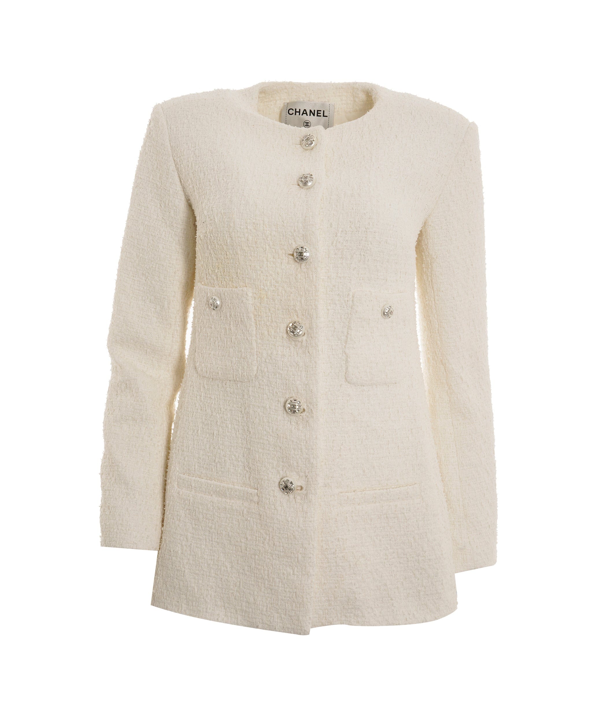 Chanel Chanel White CC Tweed Blazer Collarless RRP £4500 ALC2968