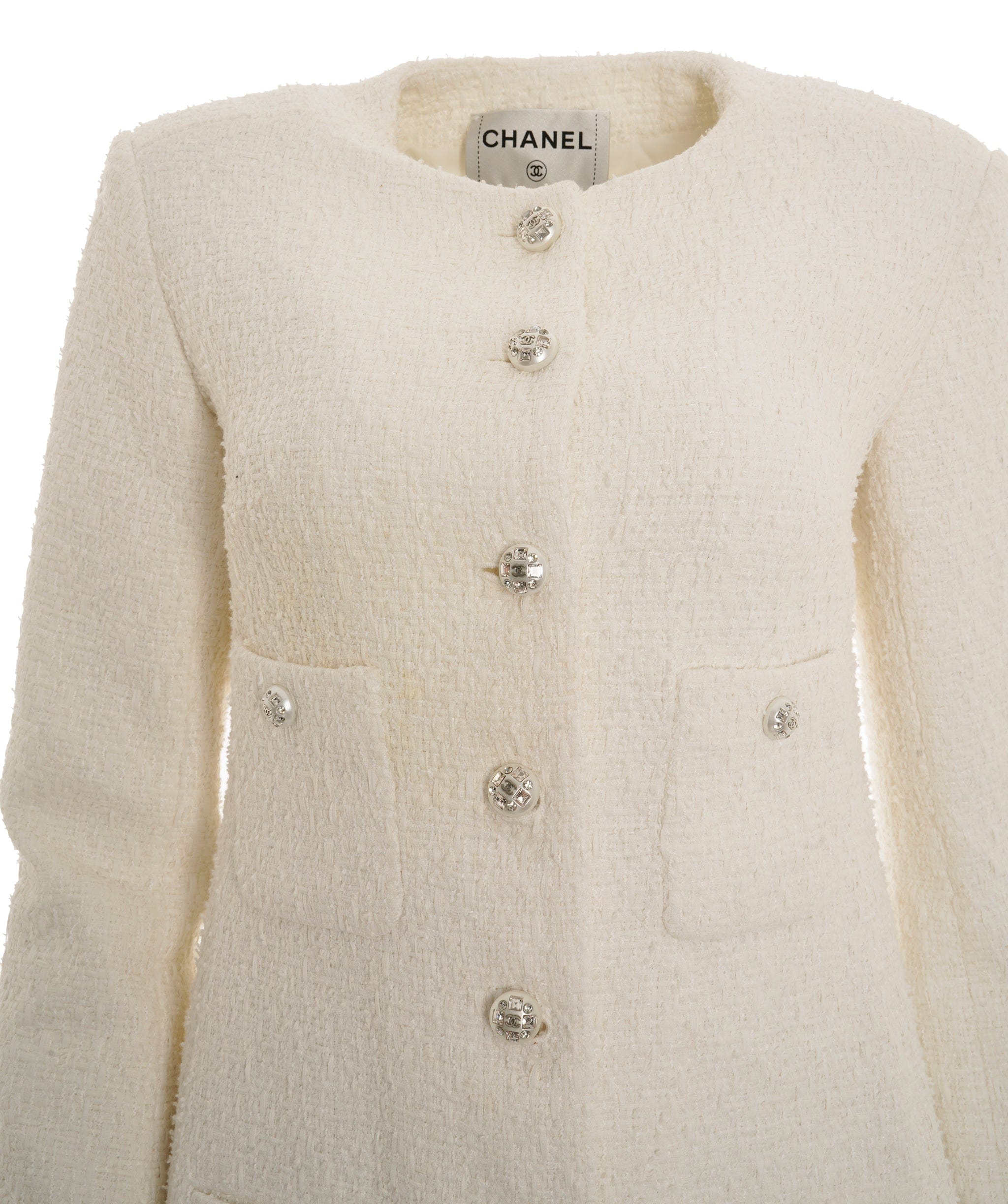 Chanel Chanel White CC Tweed Blazer Collarless RRP £4500 ALC2968
