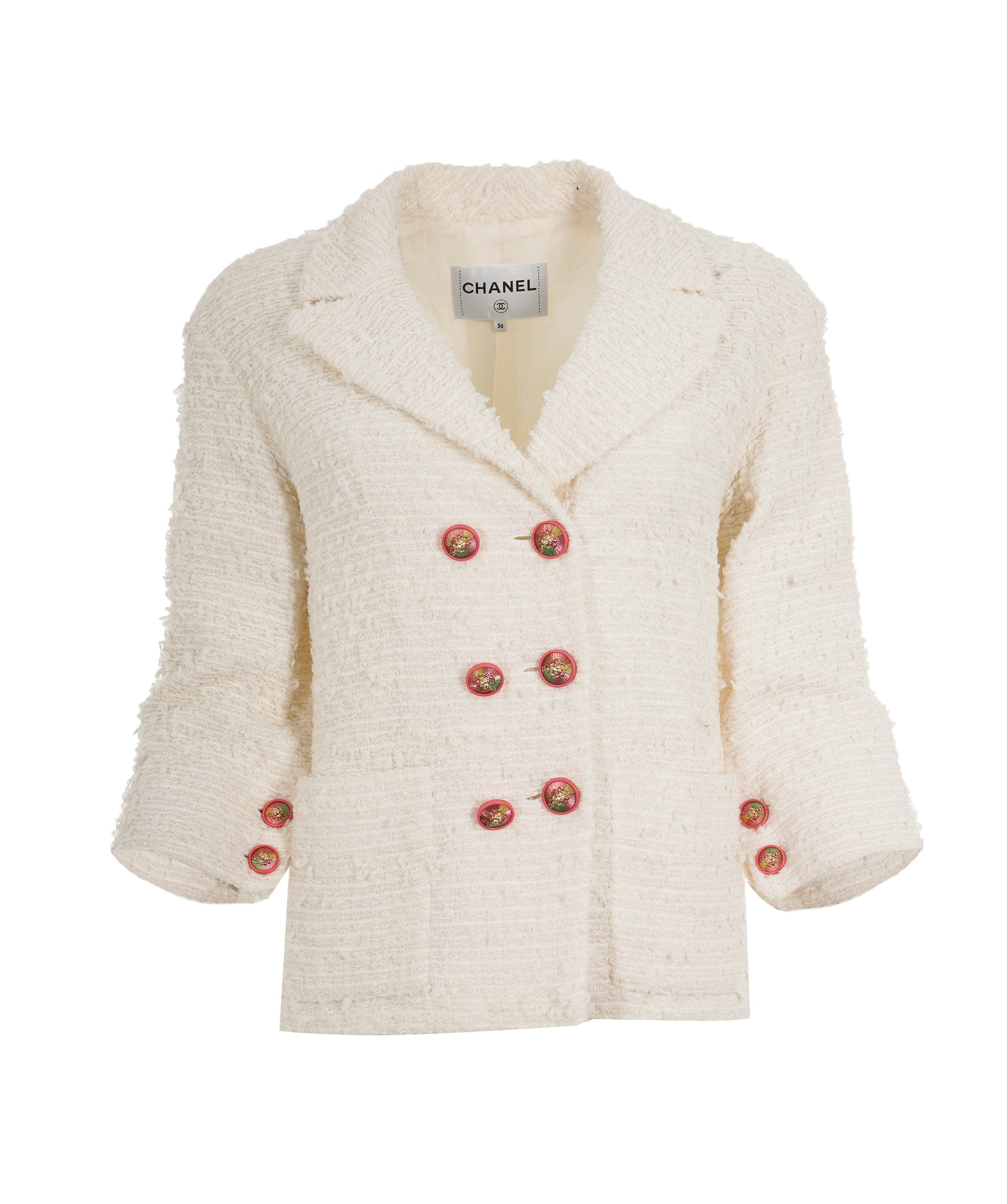 Chanel Chanel white tweed jacket pink buttons FR36 P56016V29319 AVC1965