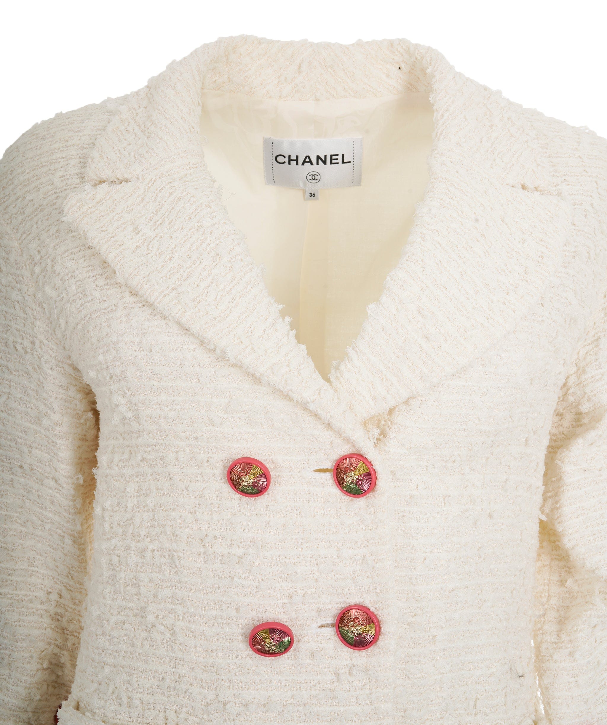 Chanel Chanel white tweed jacket pink buttons FR36 P56016V29319 AVC1965