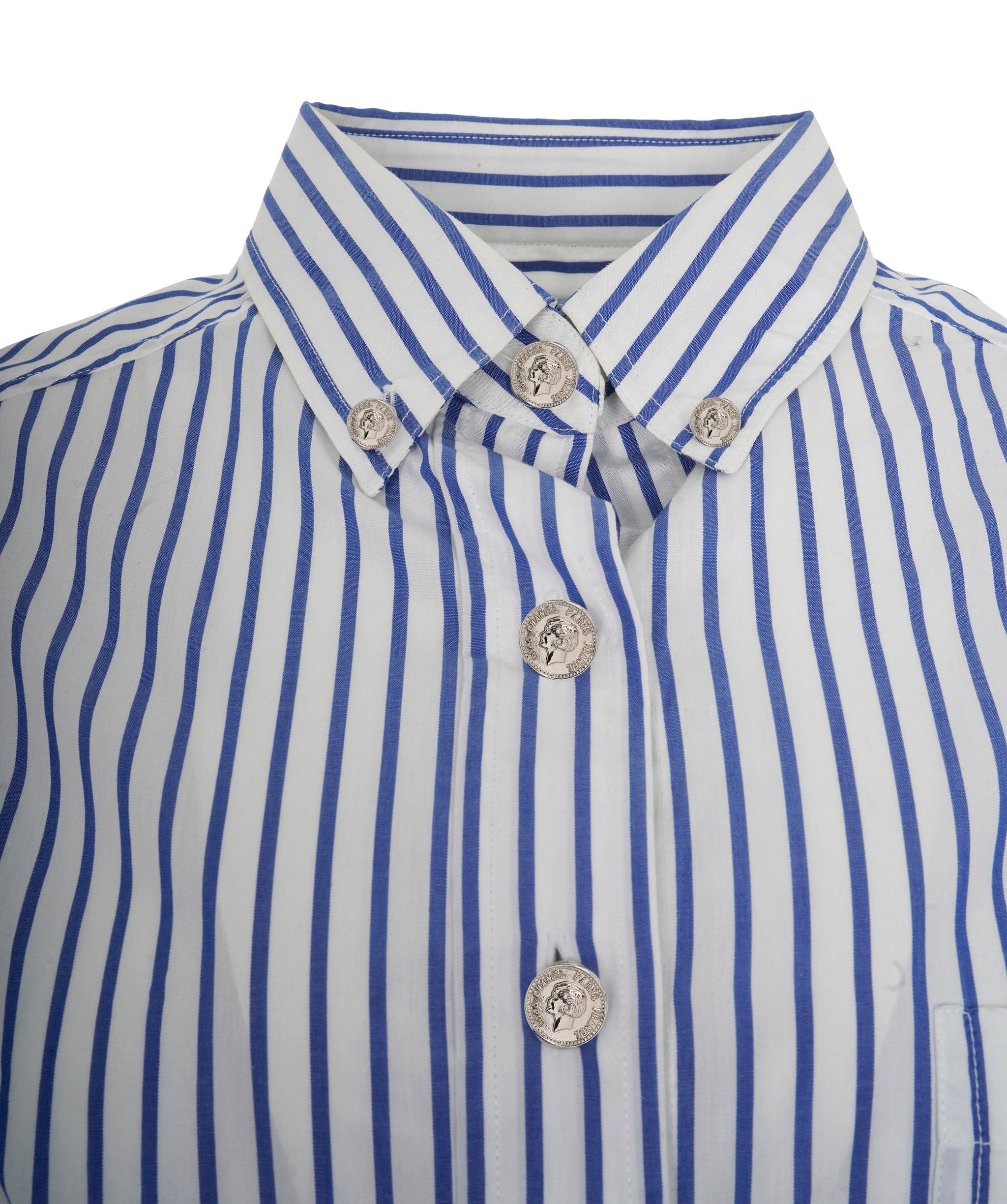 Chanel Long Chanel Pinstripe Vertical CC shirt with Silver Buttons