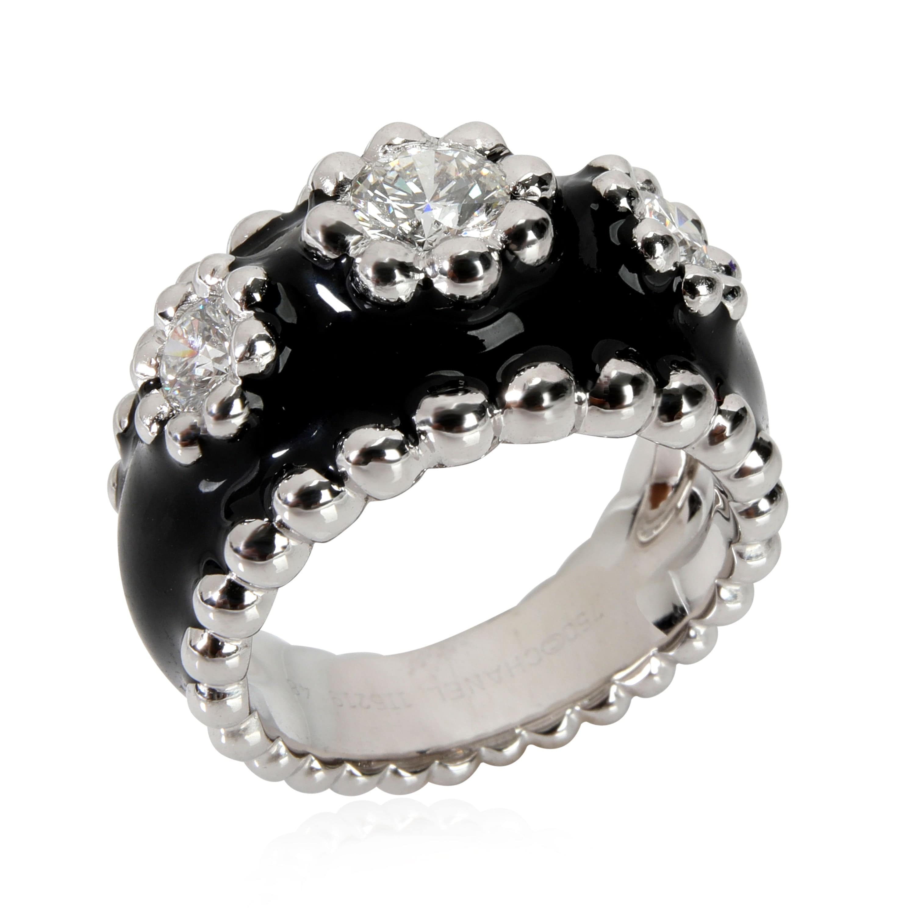 Chanel Vintage Chanel Diamond & Enamel Cocktail Ring in 18kt White Gold 0.9 CTW