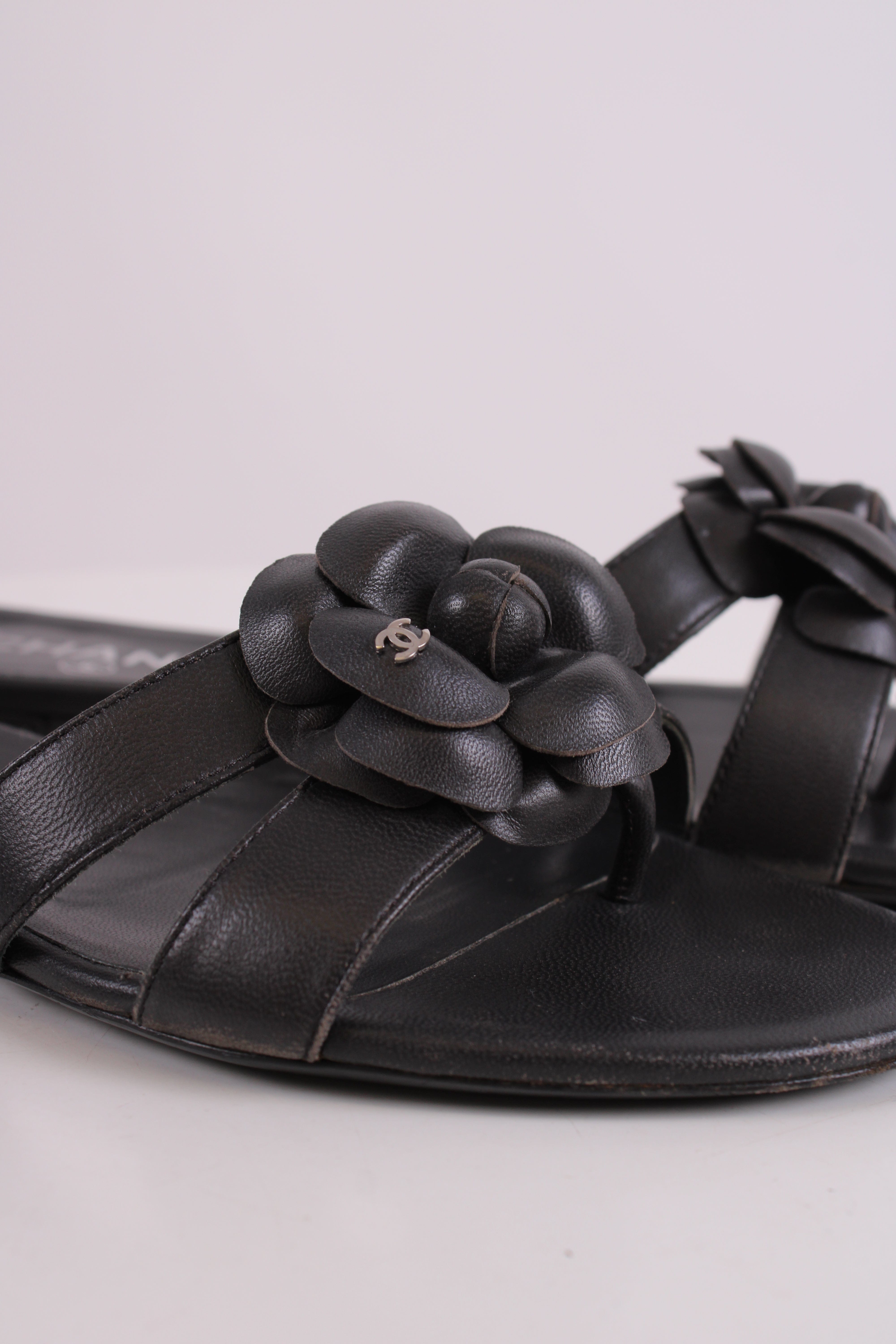 Chanel Chanel CC Camellia Sandals Black 38.5