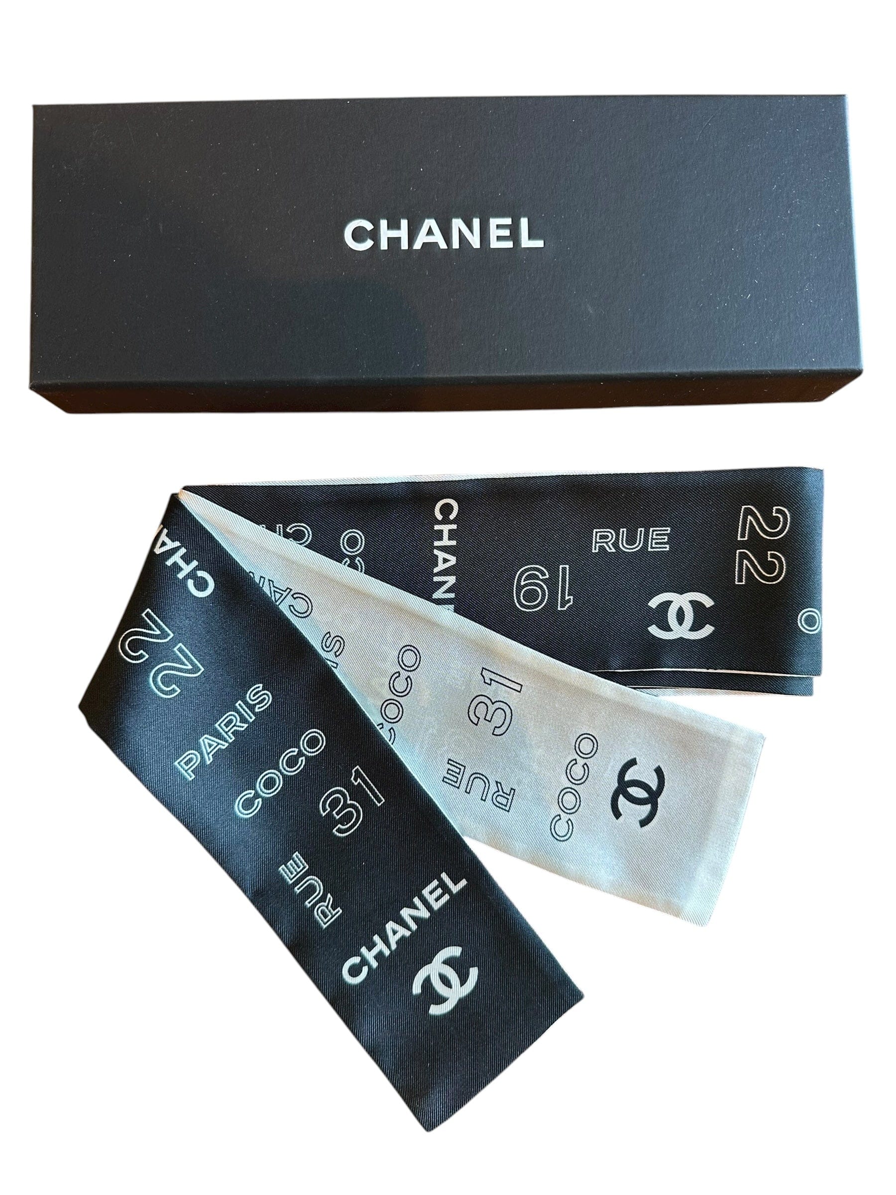 Chanel Chanel Black & White Logo Long Twilly - In Box