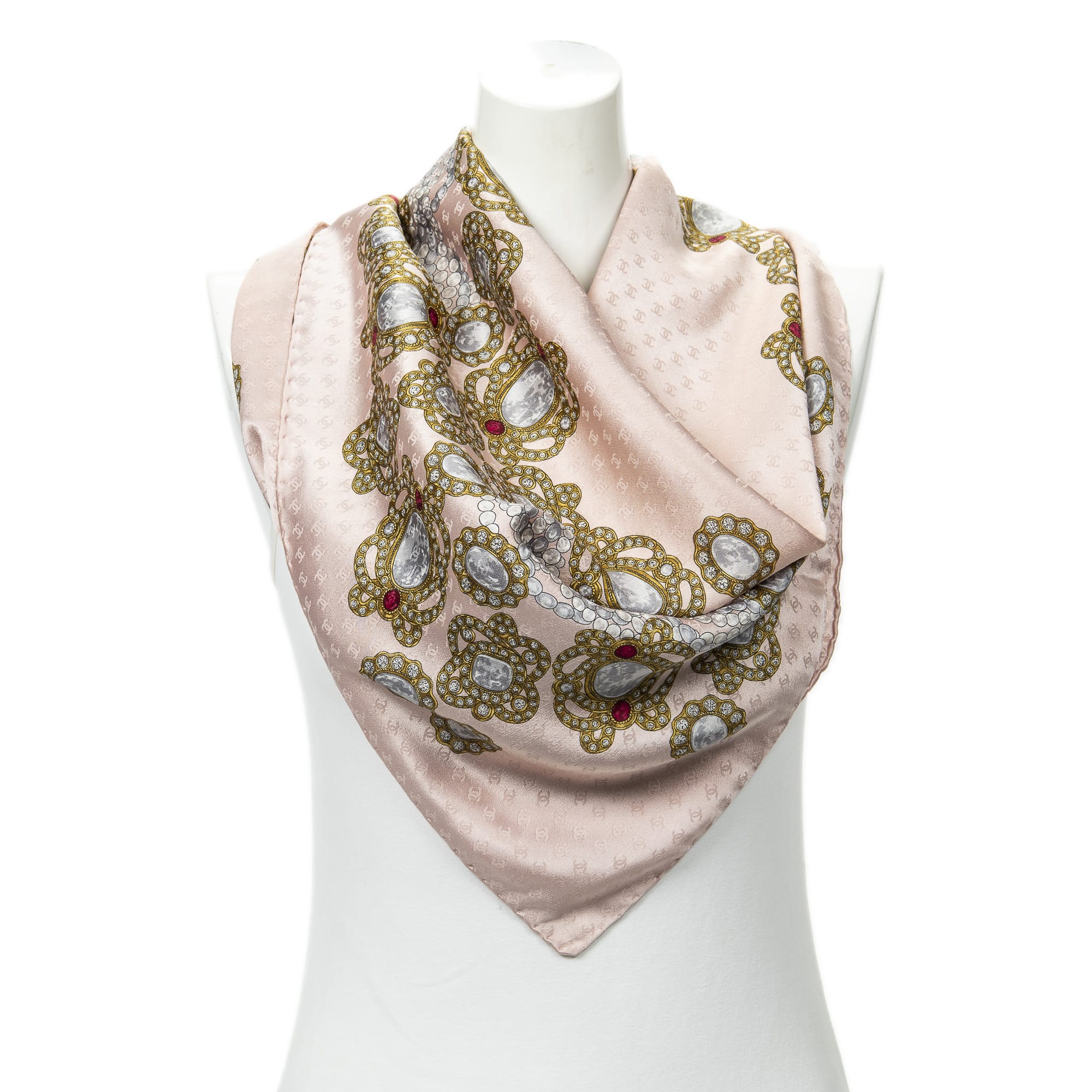 Chanel Chanel Pink/Gold Silk Scarf ABC2517