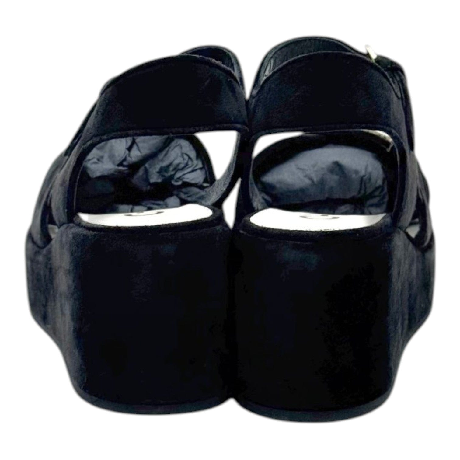 Chanel Chanel Black Suede Peep Toe Wedge Sandal - Size 39