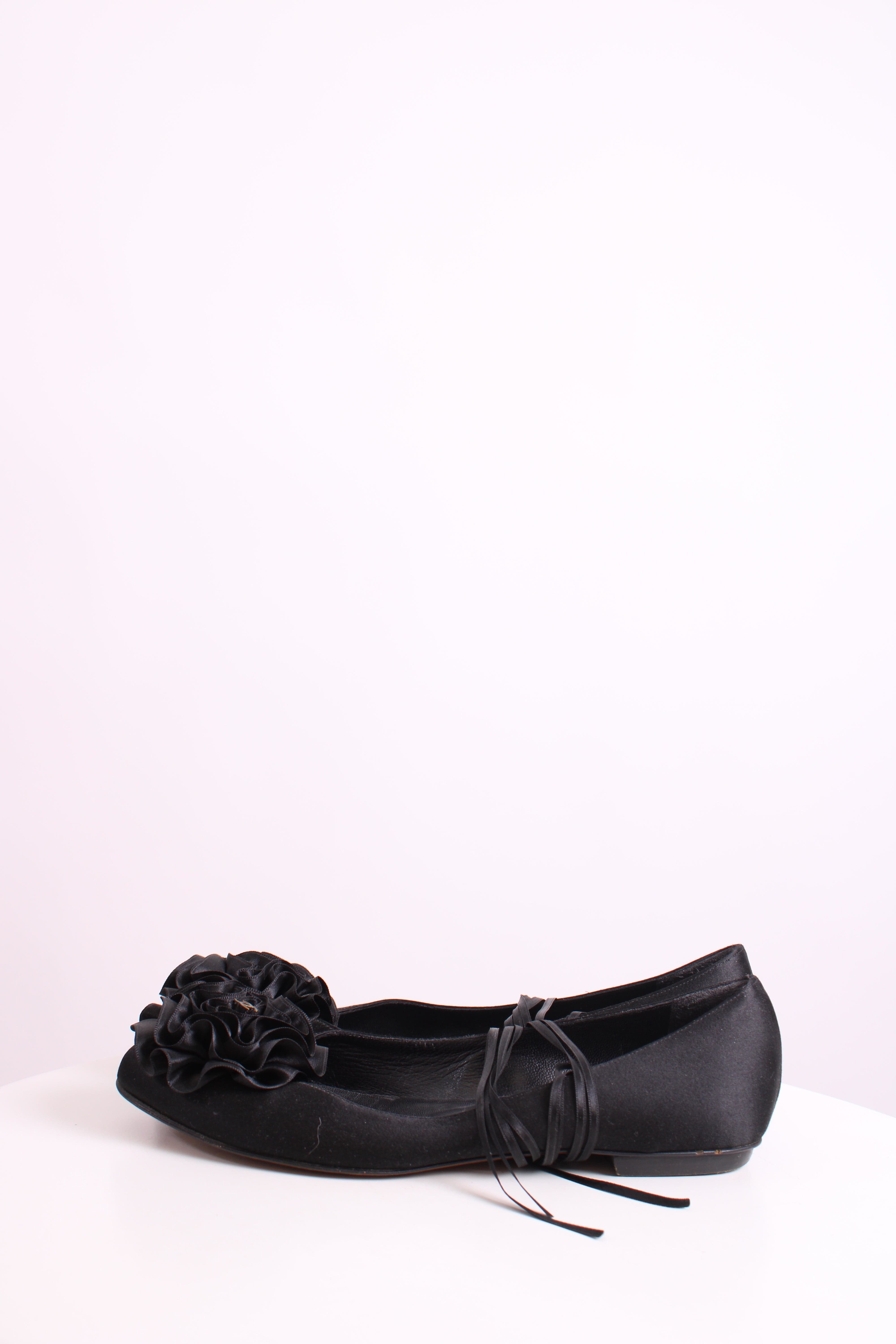 Chanel Chanel CC Ruffle Camellia Ballet Flats Black 38