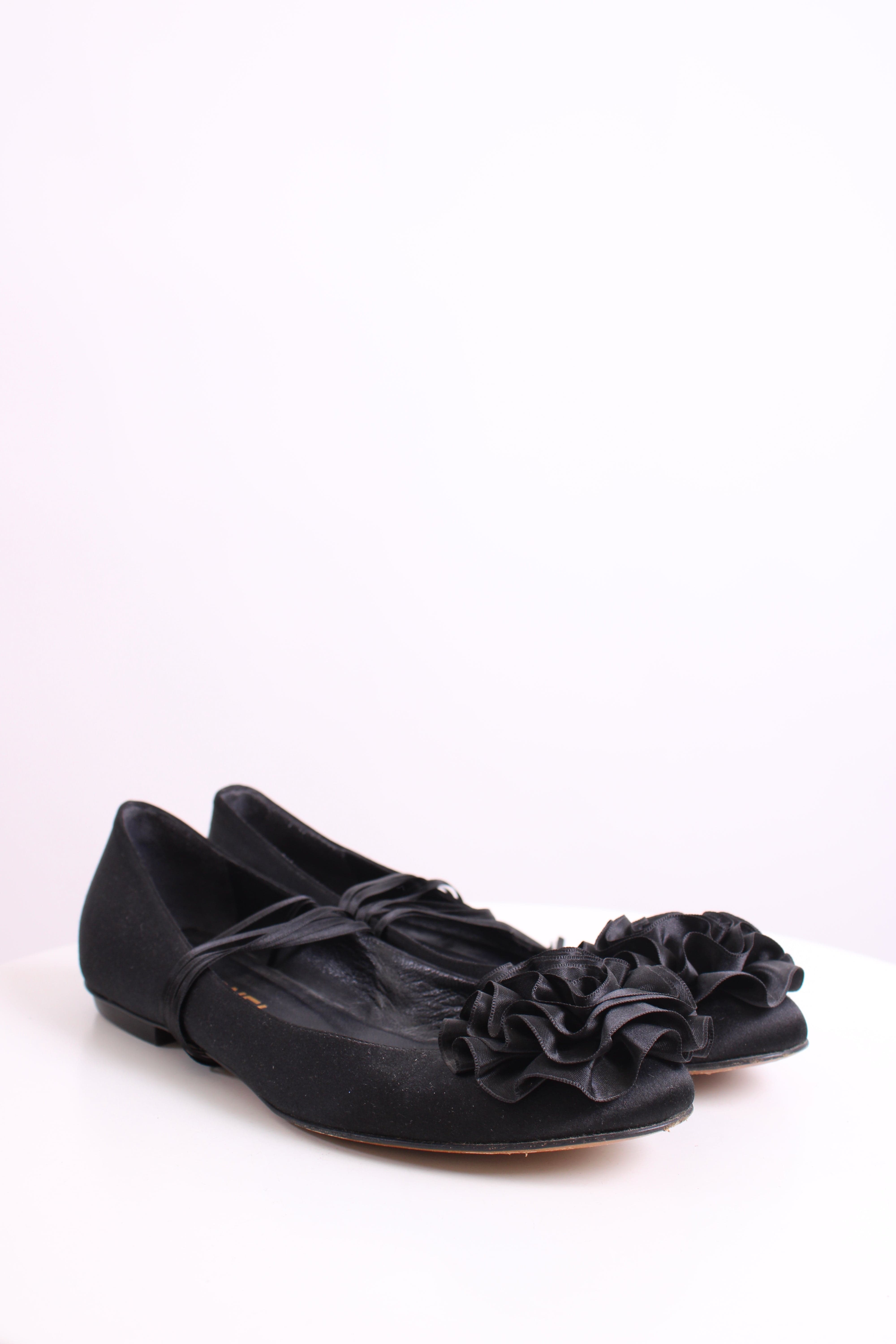 Chanel Chanel CC Ruffle Camellia Ballet Flats Black 38