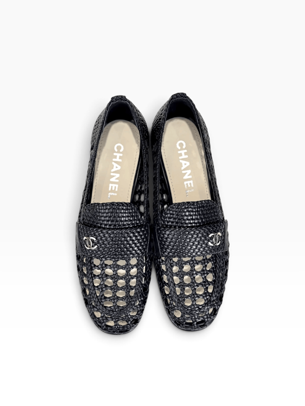 Chanel Chanel Shiny Braided Loafers Black #37.5
