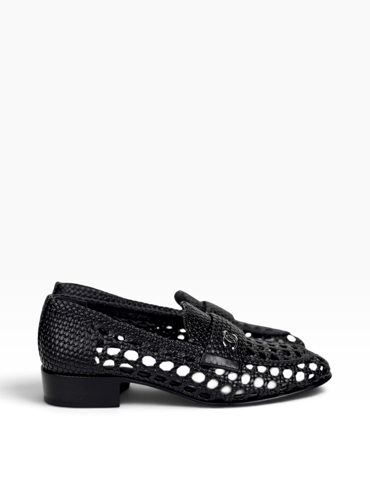 Chanel Chanel Shiny Braided Loafers Black #37.5