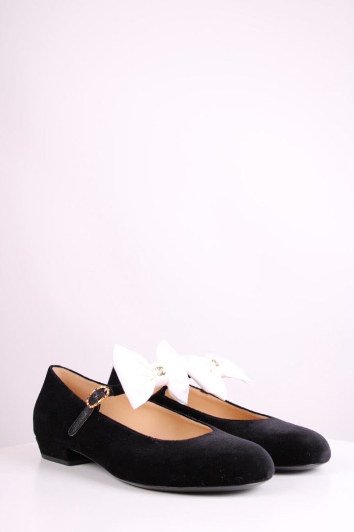 Chanel Chanel Velvet Bow Mary Jane Flats Black 39.5