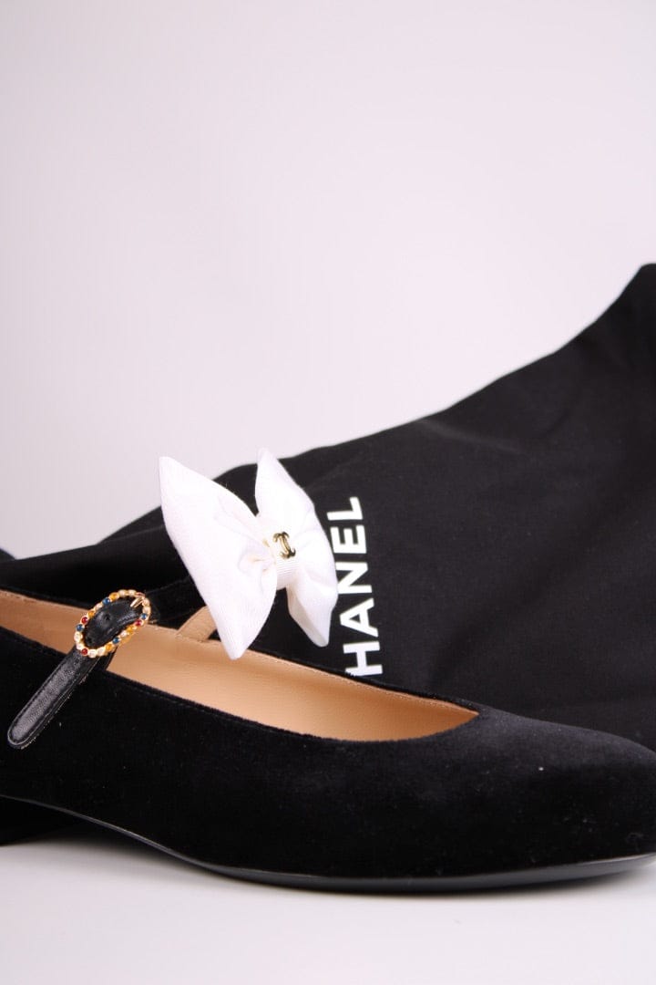 Chanel Chanel Velvet Bow Mary Jane Flats Black 39.5