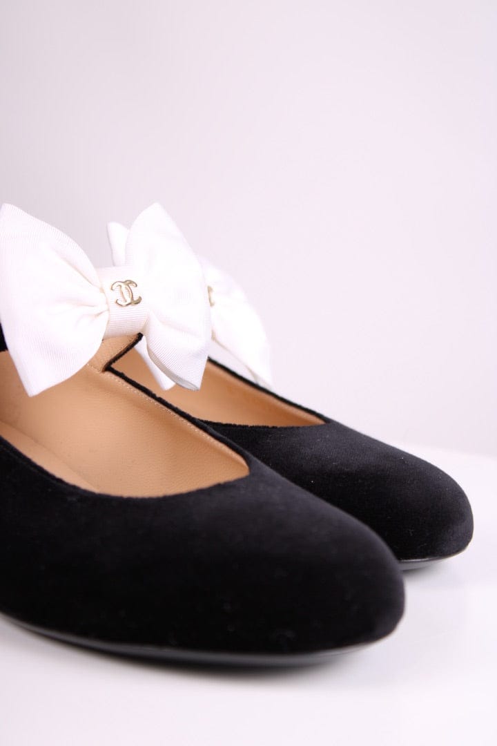 Chanel Chanel Velvet Bow Mary Jane Flats Black 39.5