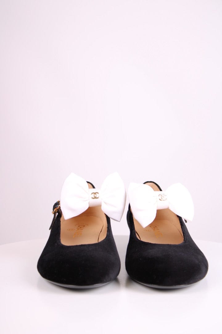 Chanel Chanel Velvet Bow Mary Jane Flats Black 39.5