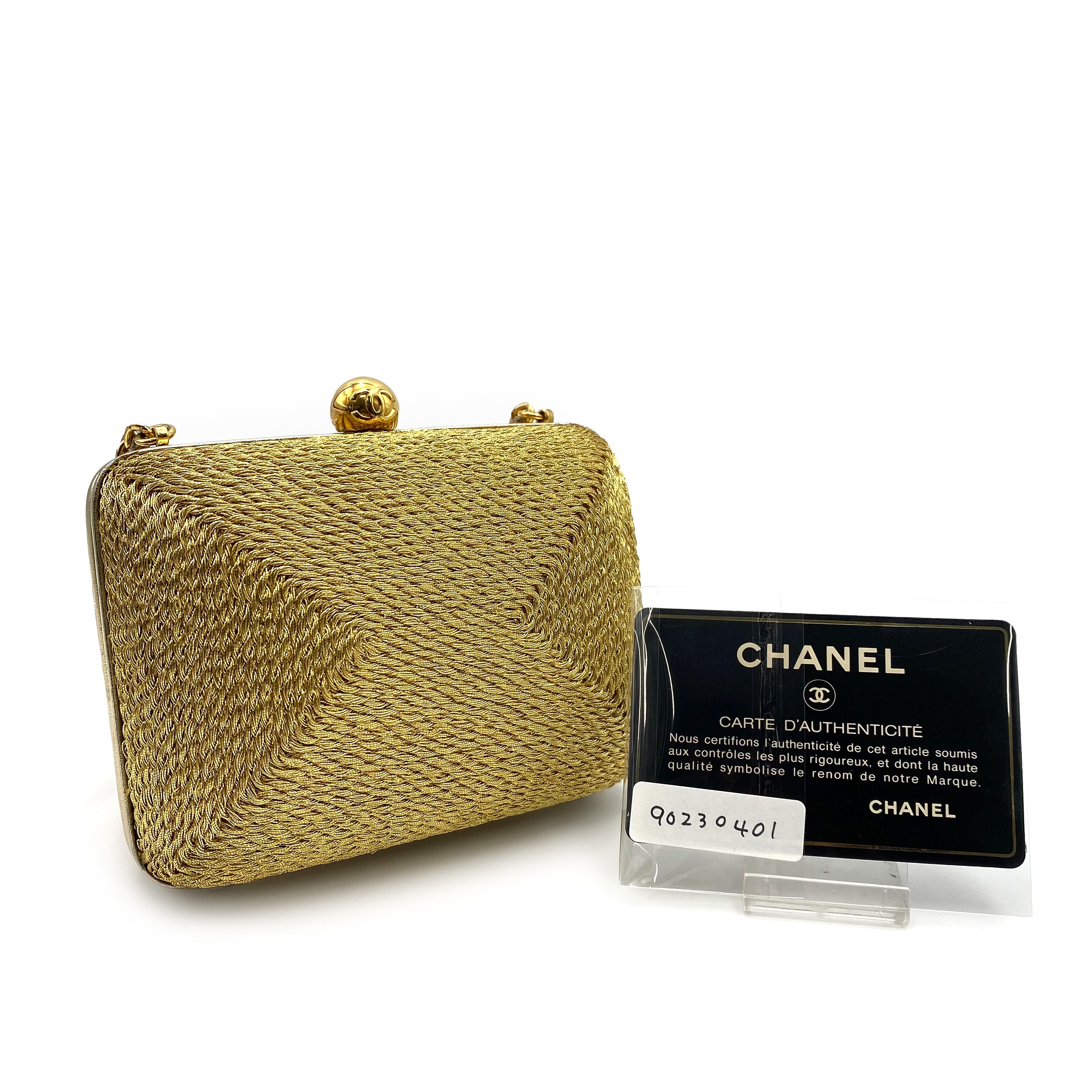 Chanel CHANEL VINTAGE PARTY CHAIN HAND SHOULDER BAG GOLD RAFFIA 90230401