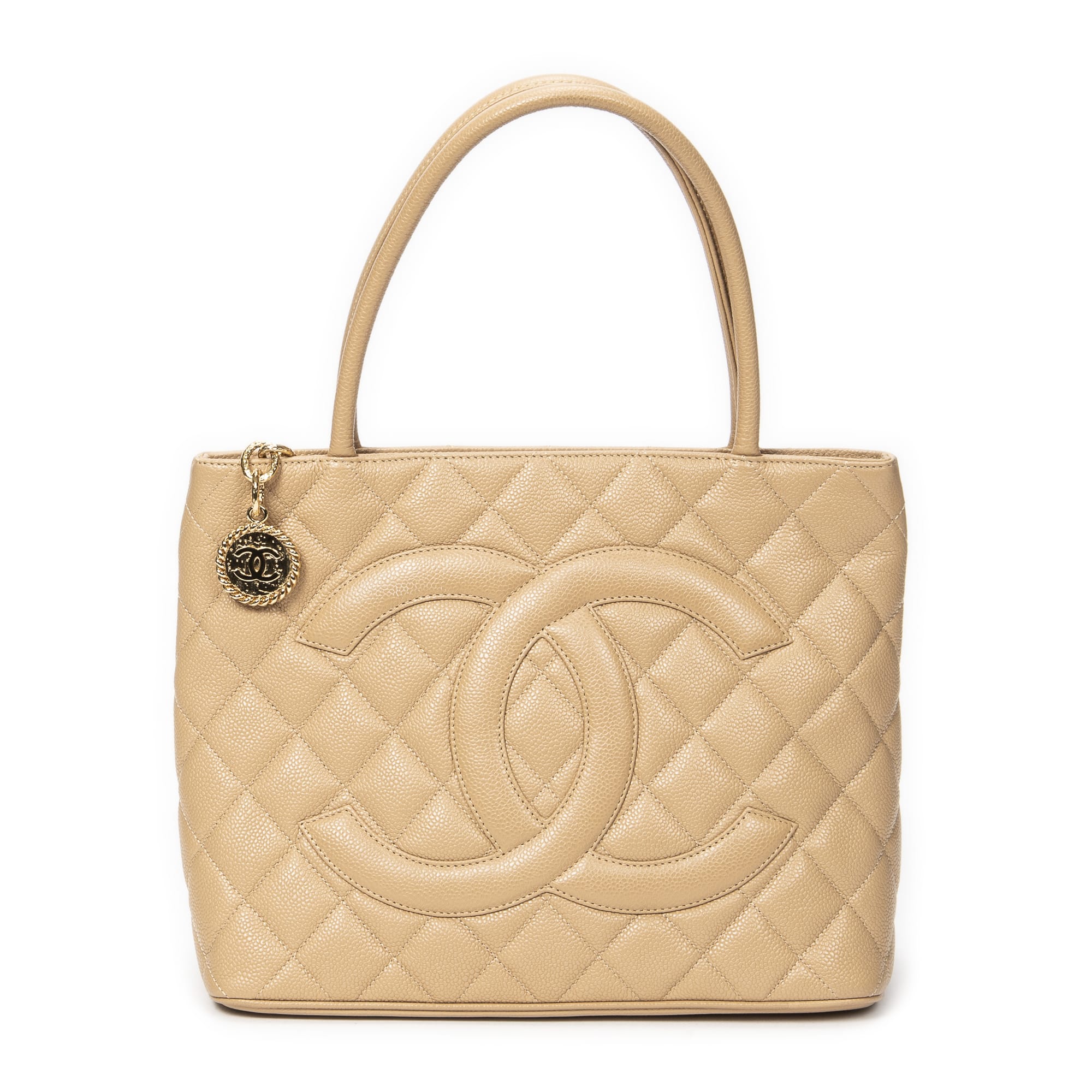 Chanel Chanel Beige Calf Leather Medallion Tote ABB9622
