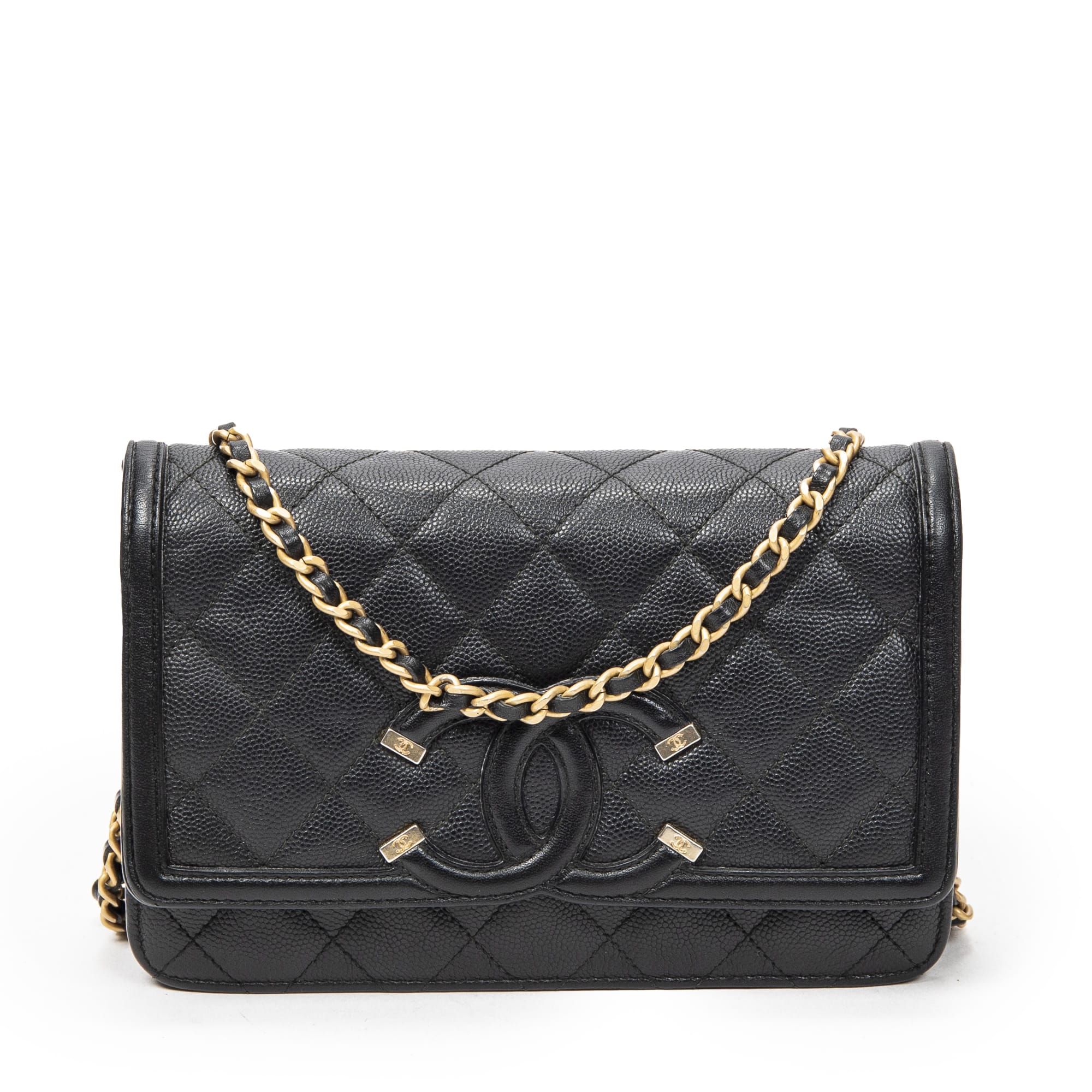 Chanel Chanel Black Calf Leather Filigree Wallet on Chain ABC6306