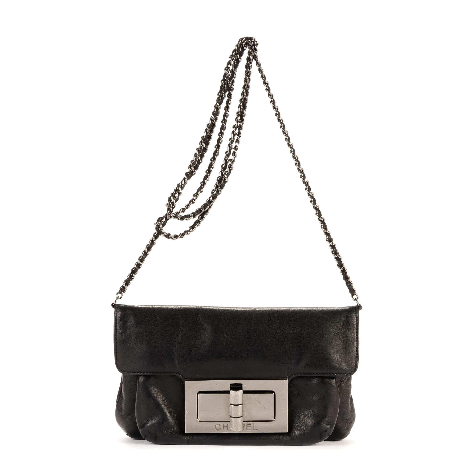 Chanel Chanel Black Calf Leather Giant Lock Reissue Mademoiselle Flap EAH1714
