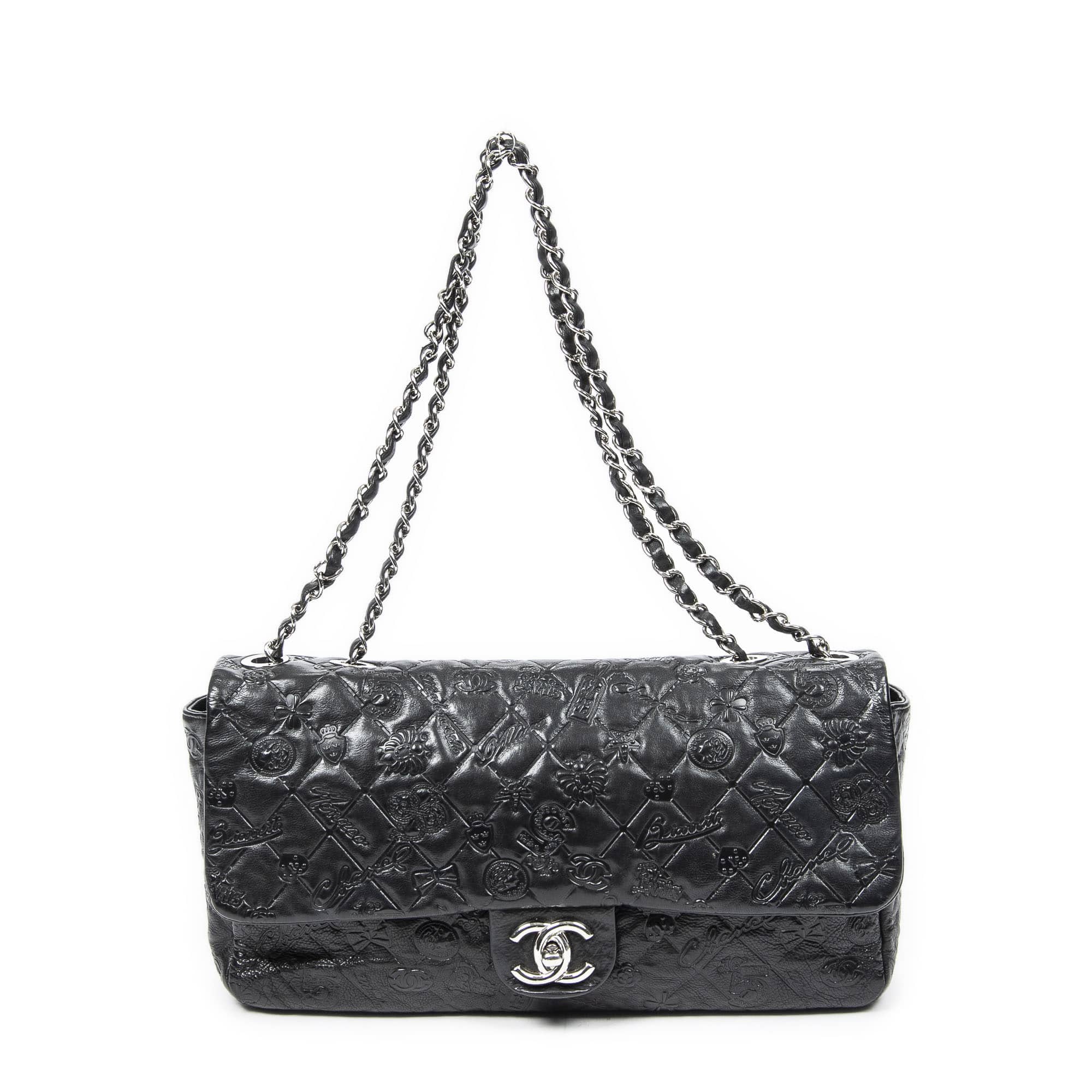 Chanel Chanel Black Calf Leather Lucky Symbols Jumbo Single Flap ABA6950