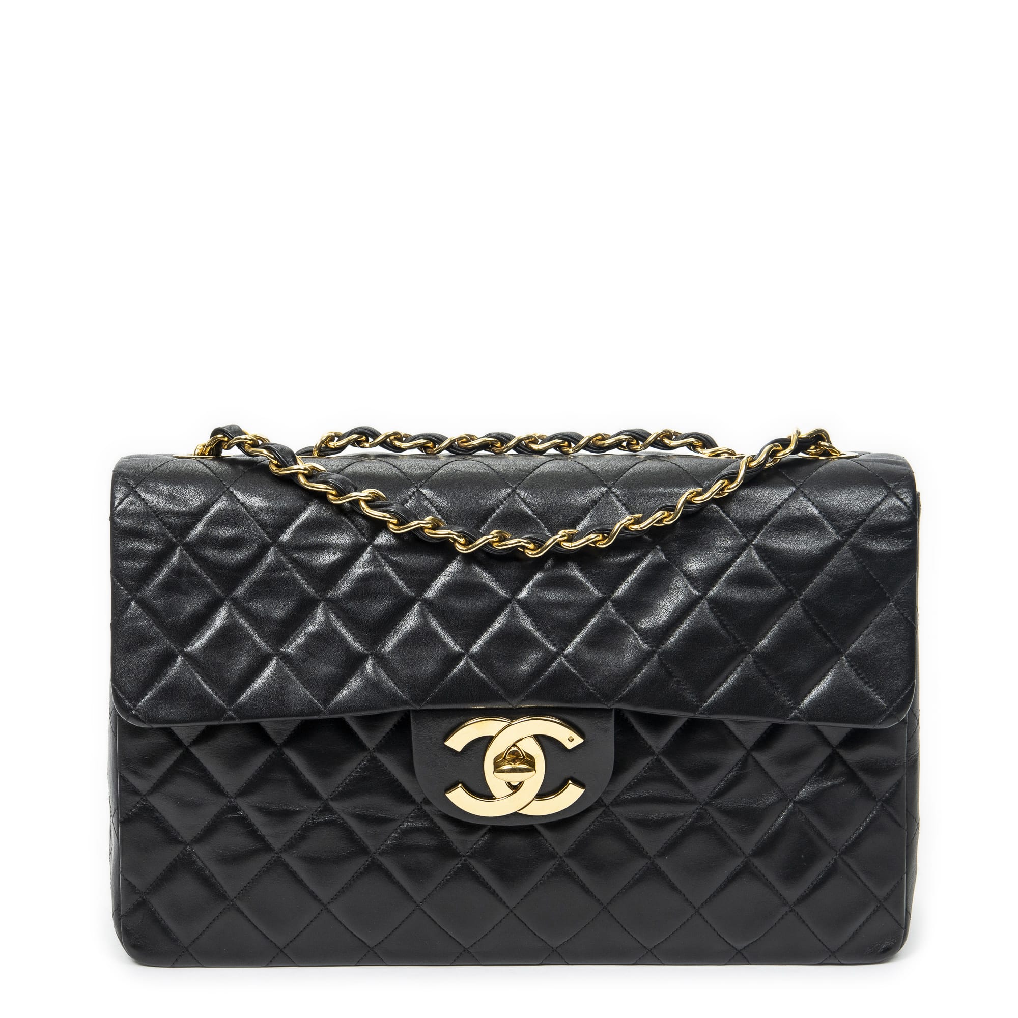 Chanel Chanel Black Calf Leather Maxi Jumbo XL Flap ABC1435