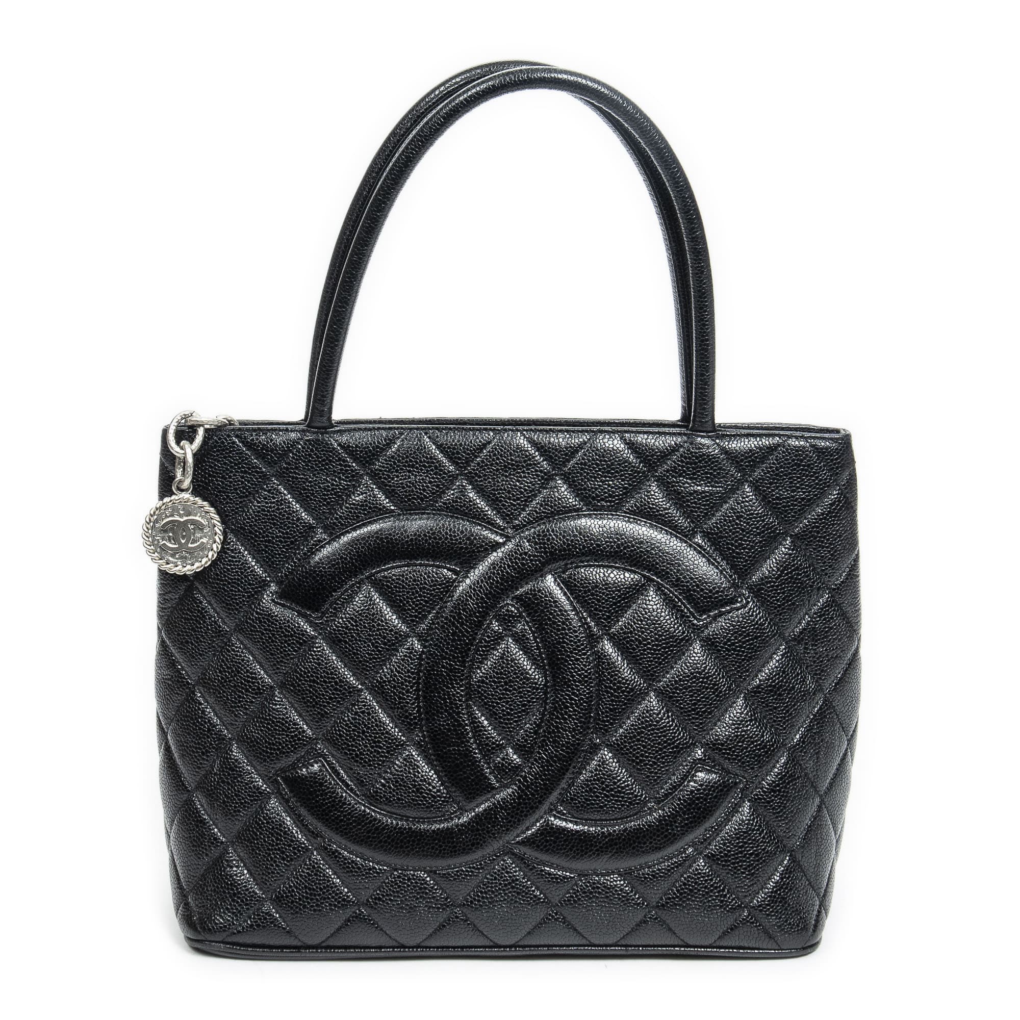 Chanel Chanel Black Calf Leather Medallion Tote ABA4132