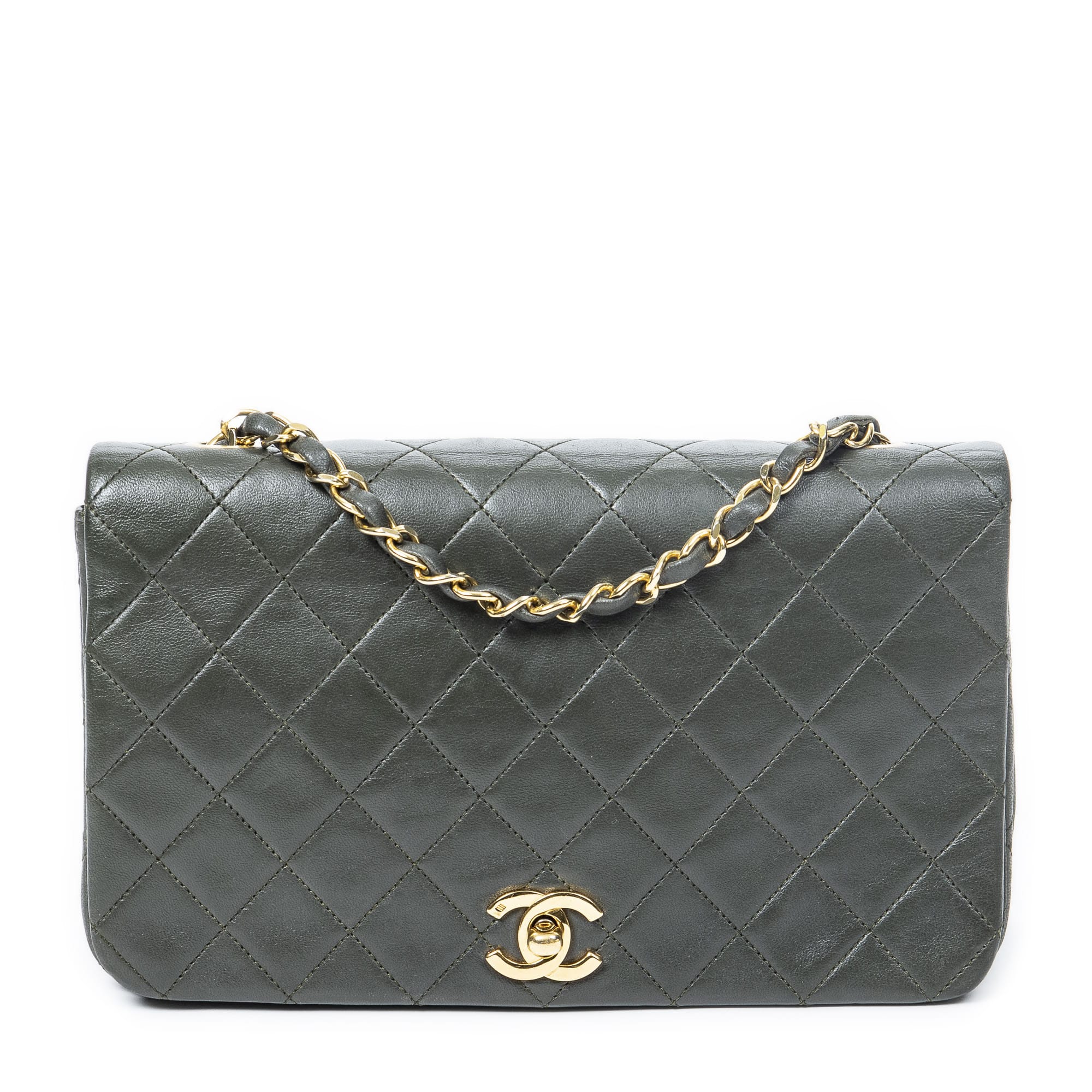 Chanel Chanel Dark Green Calf Leather CC Turn Lock Mademoiselle Full Flap ABA0734