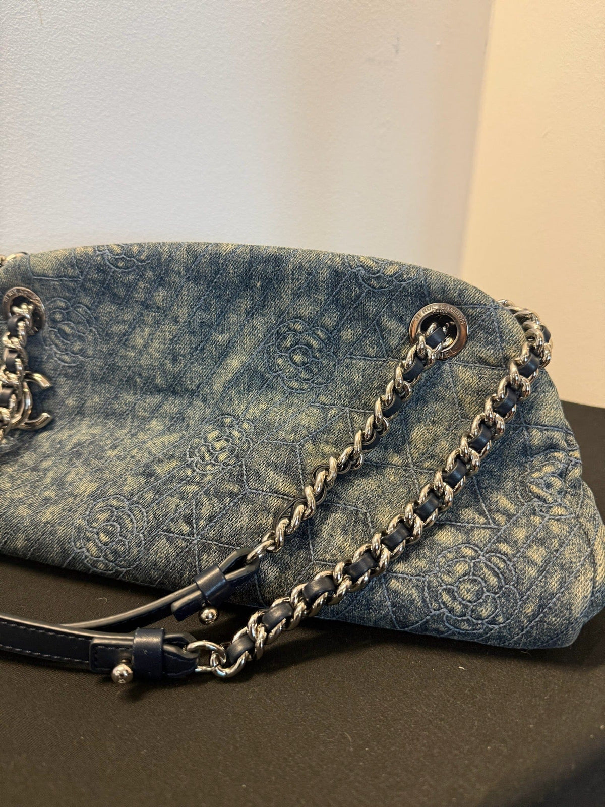 Chanel Denim Camellia Chain Shoulder Bag - Blue image 11
