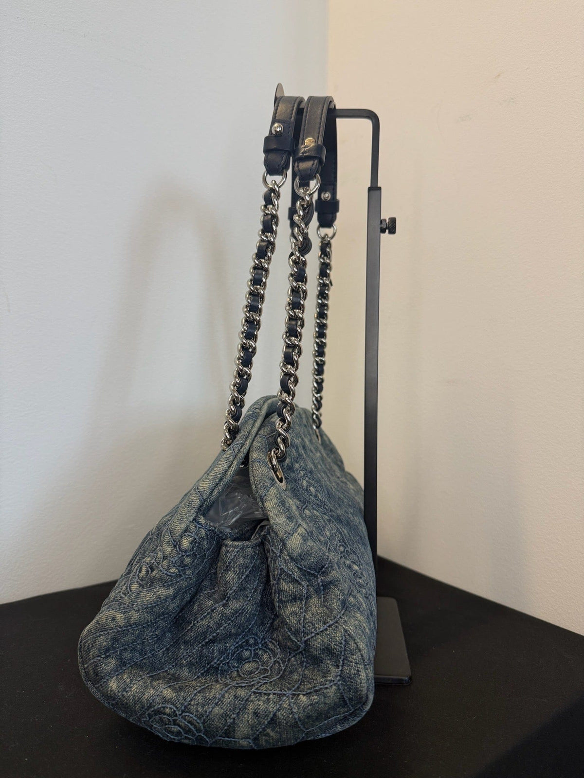 Chanel Denim Camellia Chain Shoulder Bag - Blue image 3