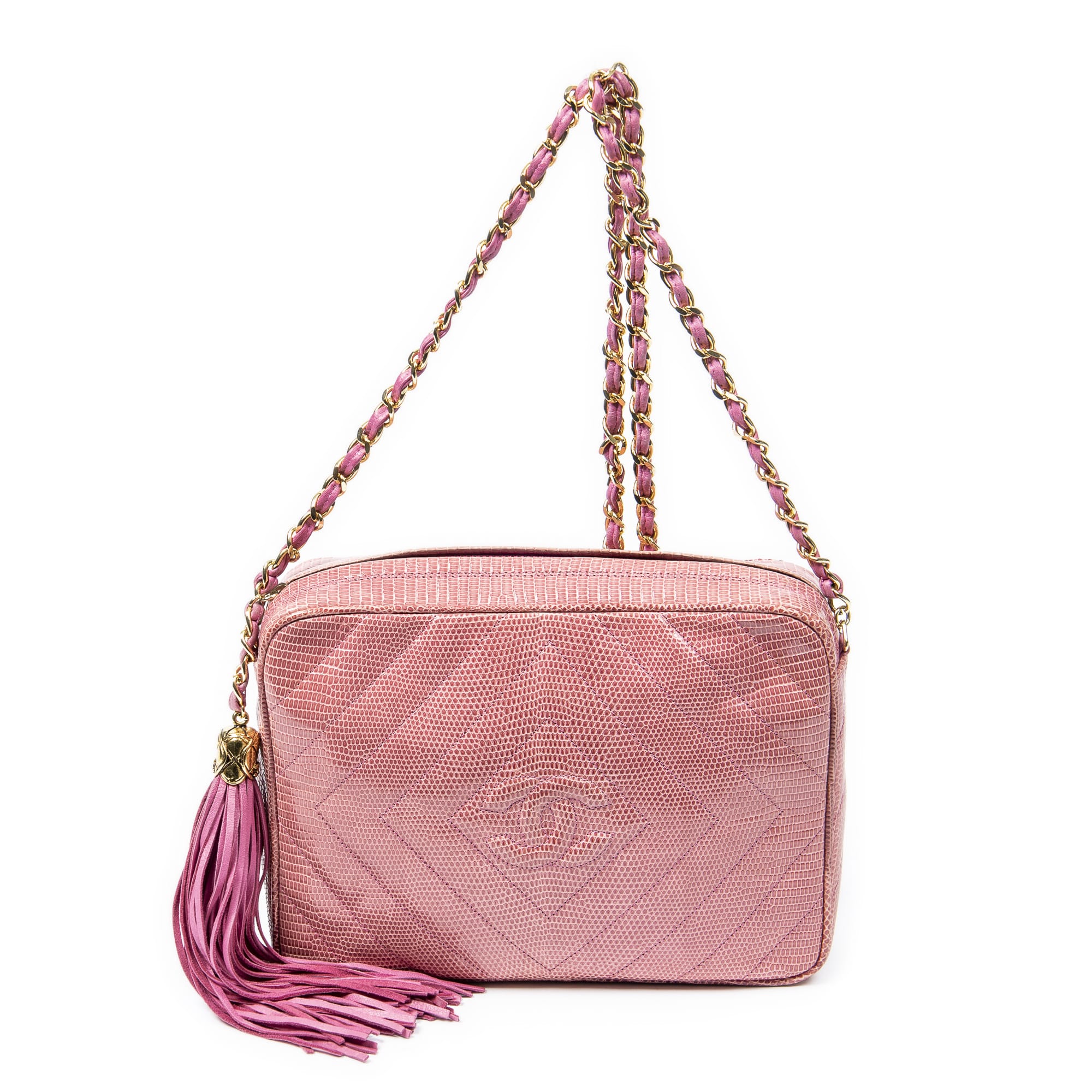 Chanel Chanel Pink Calf Leather Exceptional Rare Vintage Diamond Lizard Tassel Camera Bag AAX3720