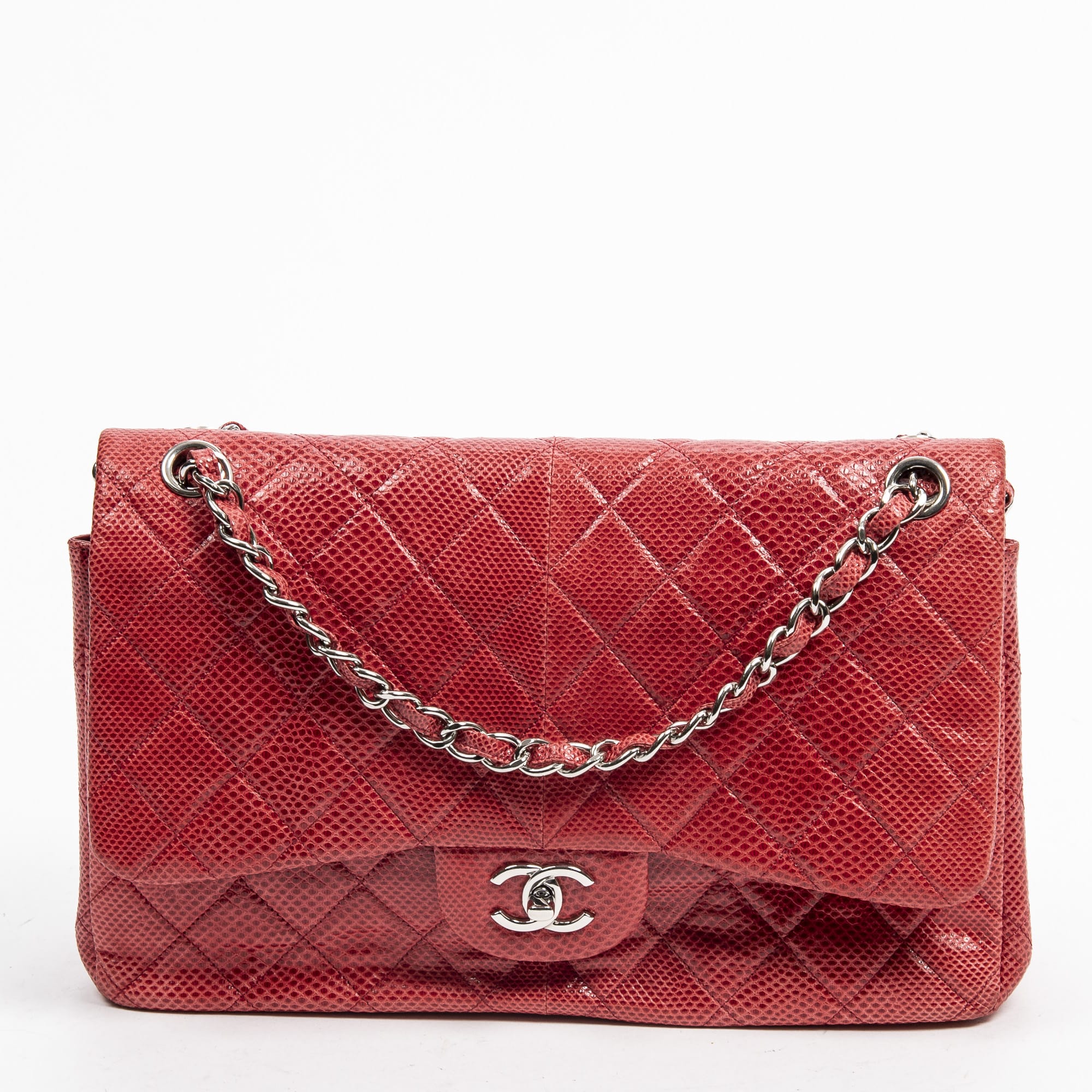 Chanel Chanel Red Calf Leather Ltd. Ed. Lizard Skin Jumbo Classic Double Flap AAQ5901