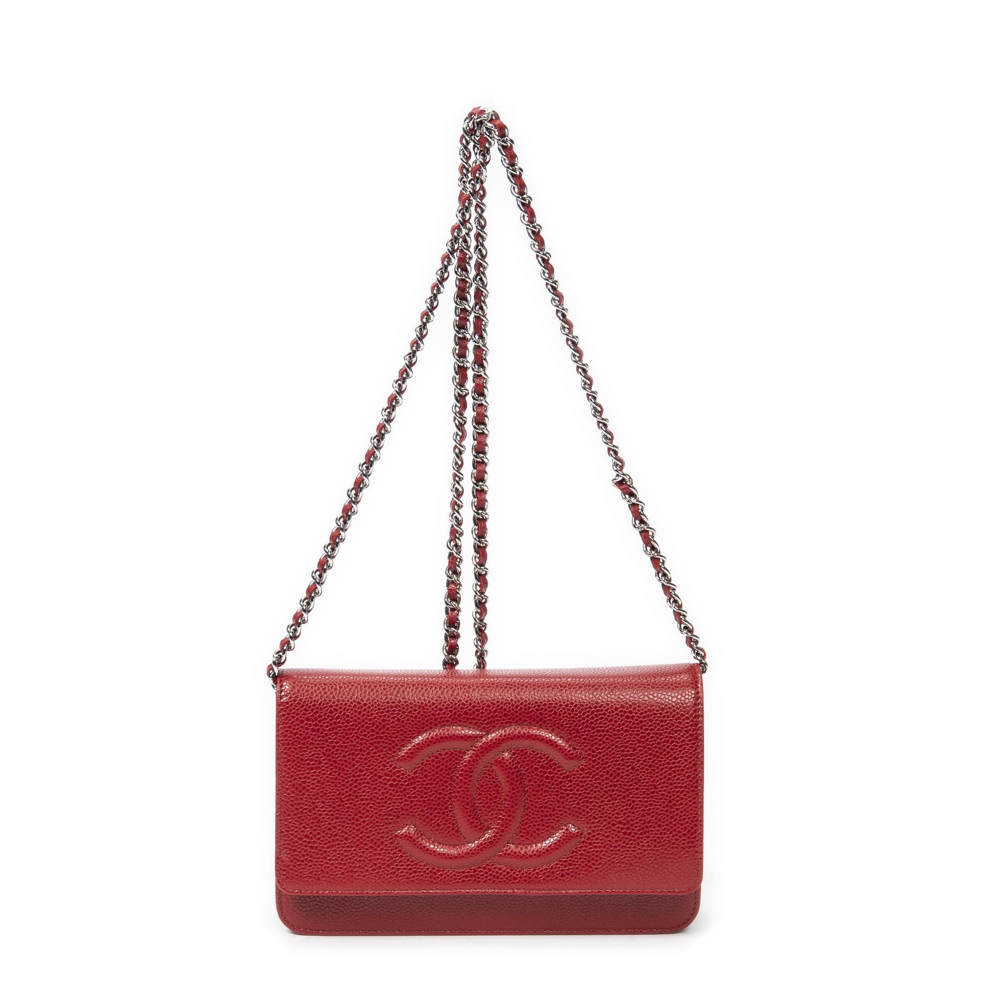 Chanel Chanel Red Calf Leather Timeless Wallet on Chain ABC0068
