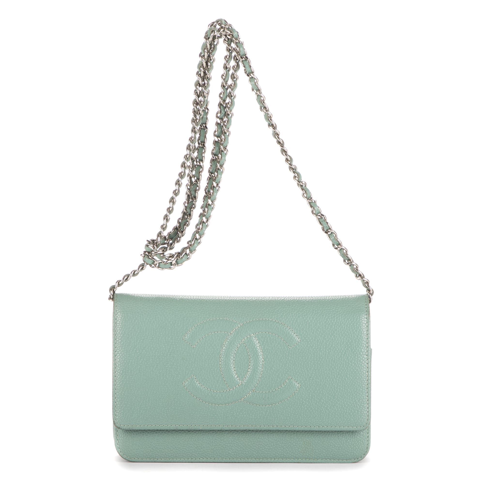 Chanel Chanel Teal Blue Calf Leather Classic Timeless Wallet on Chain OAG7668